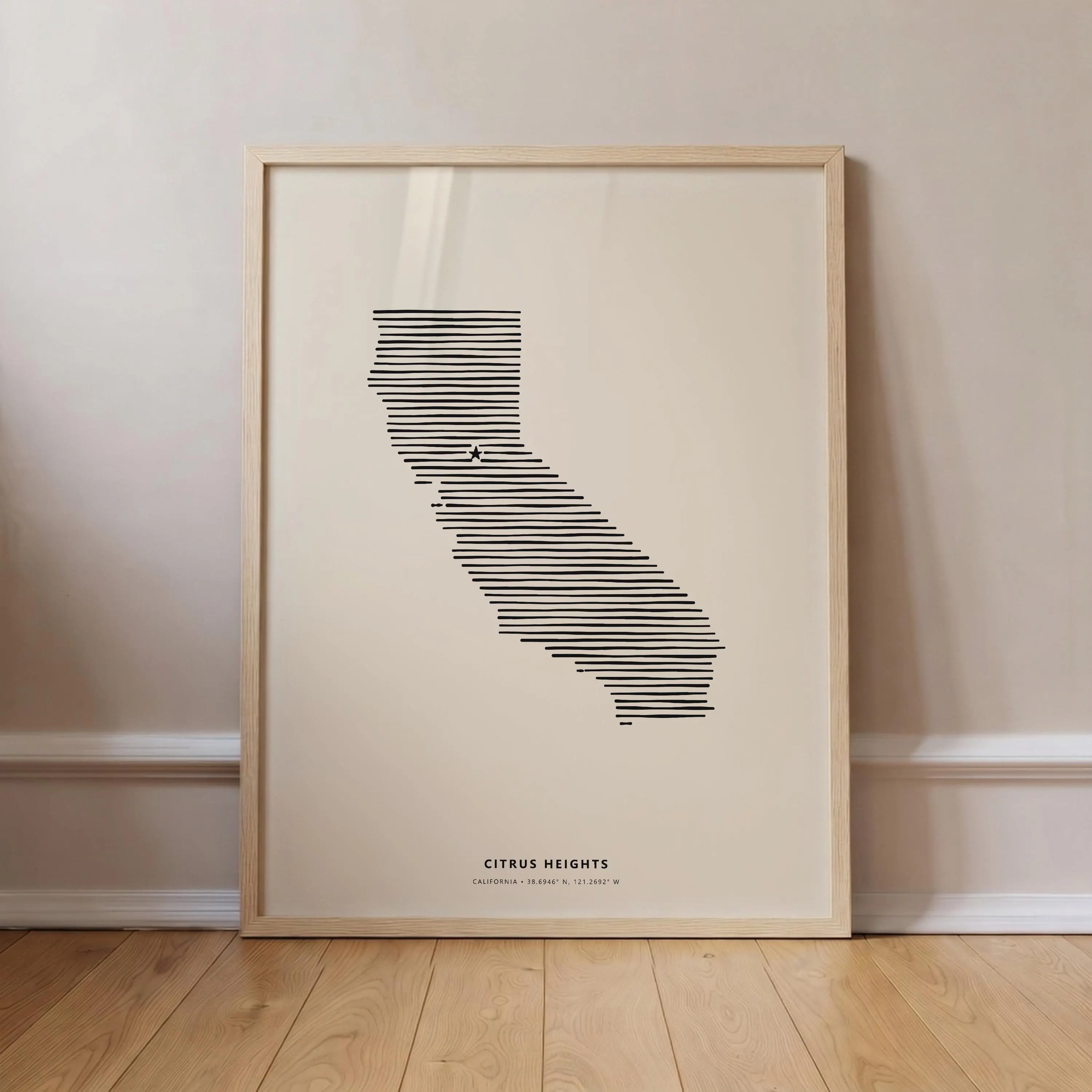 Citrus Heights California Minimalist Line Art Poster - Modern State Silhouette Star Print