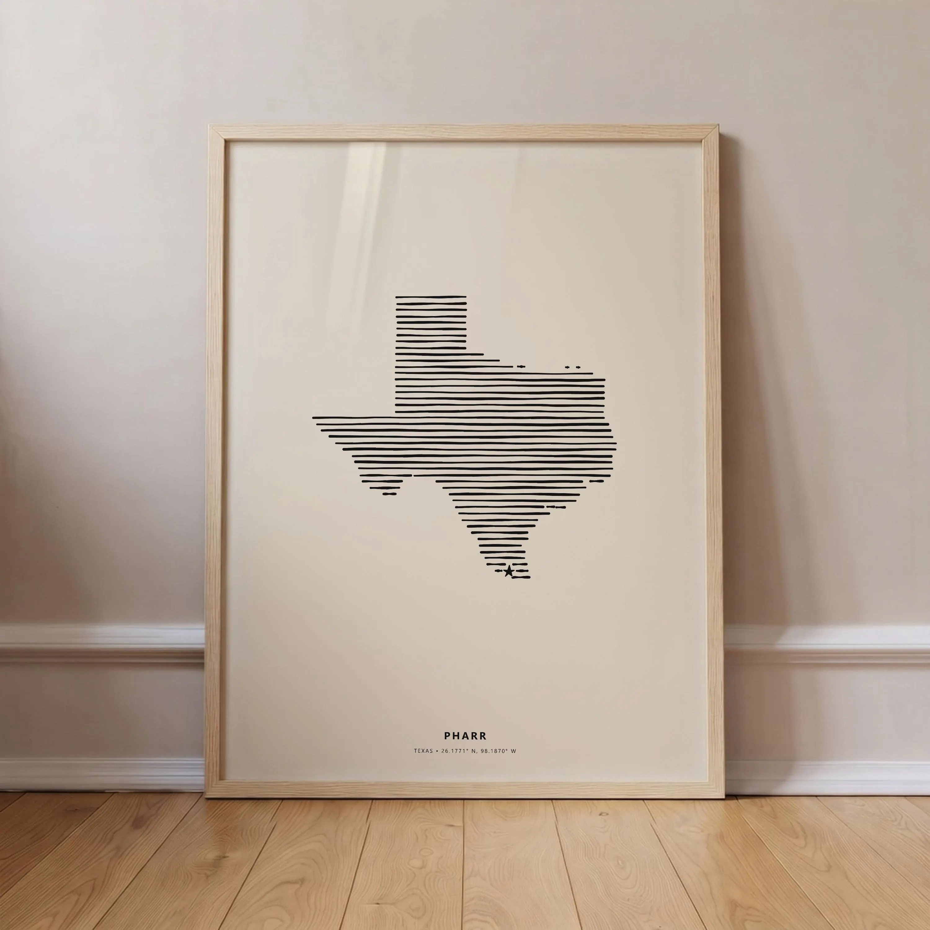 Pharr Texas Minimalist Line Art Poster - Modern State Silhouette Star Print