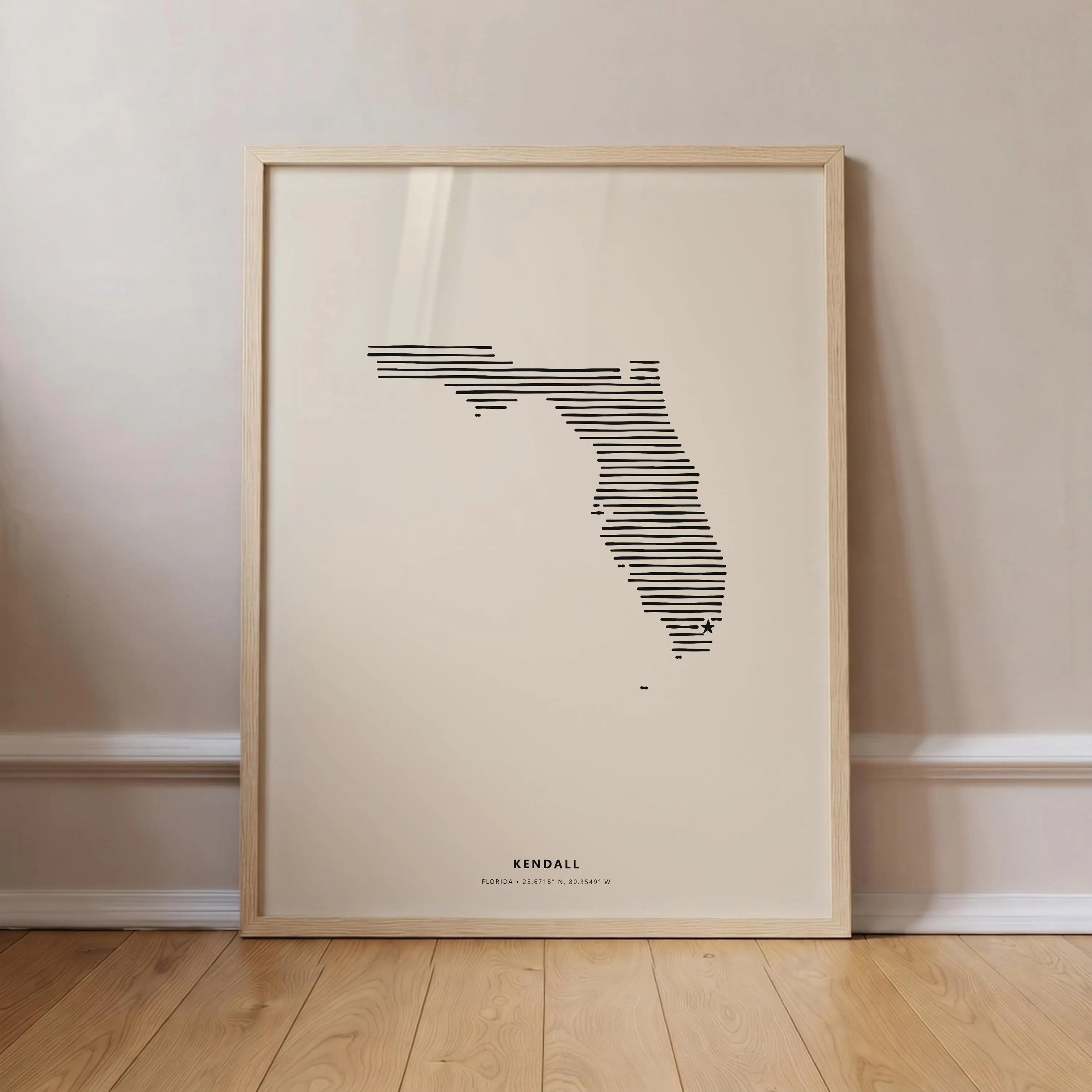 Kendall Florida Minimalist Line Art Poster - Modern State Silhouette Star Print