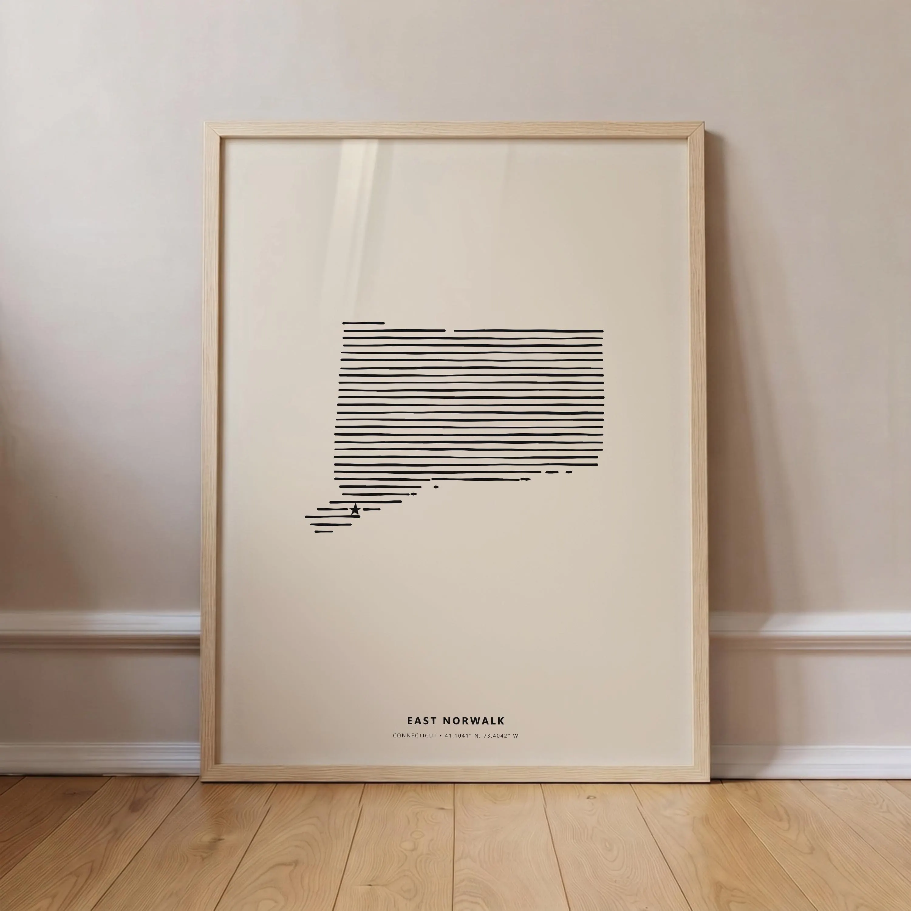East Norwalk Connecticut Minimalist Line Art Poster - Modern State Silhouette Star Print