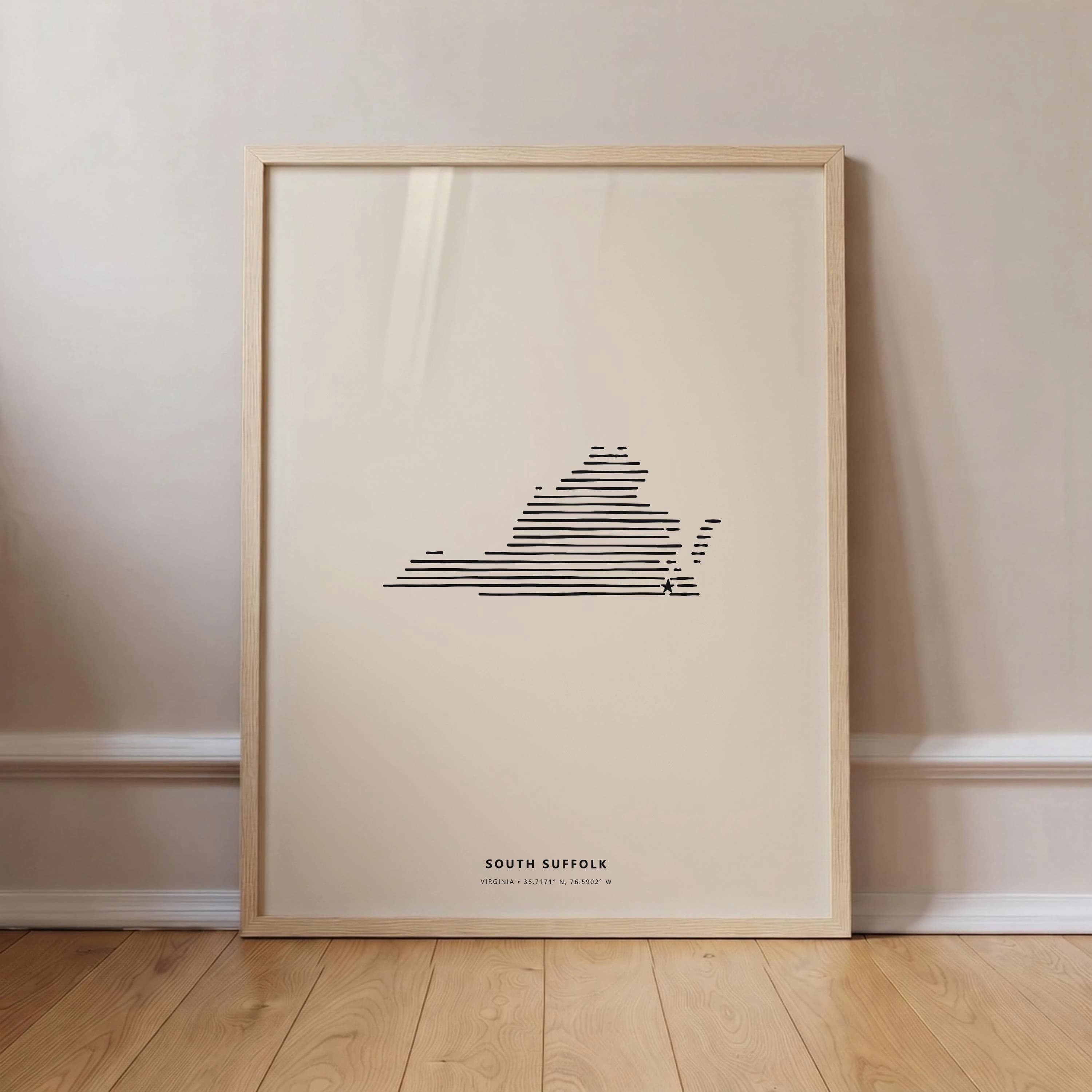 South Suffolk Virginia Minimalist Line Art Poster - Modern State Silhouette Star Print