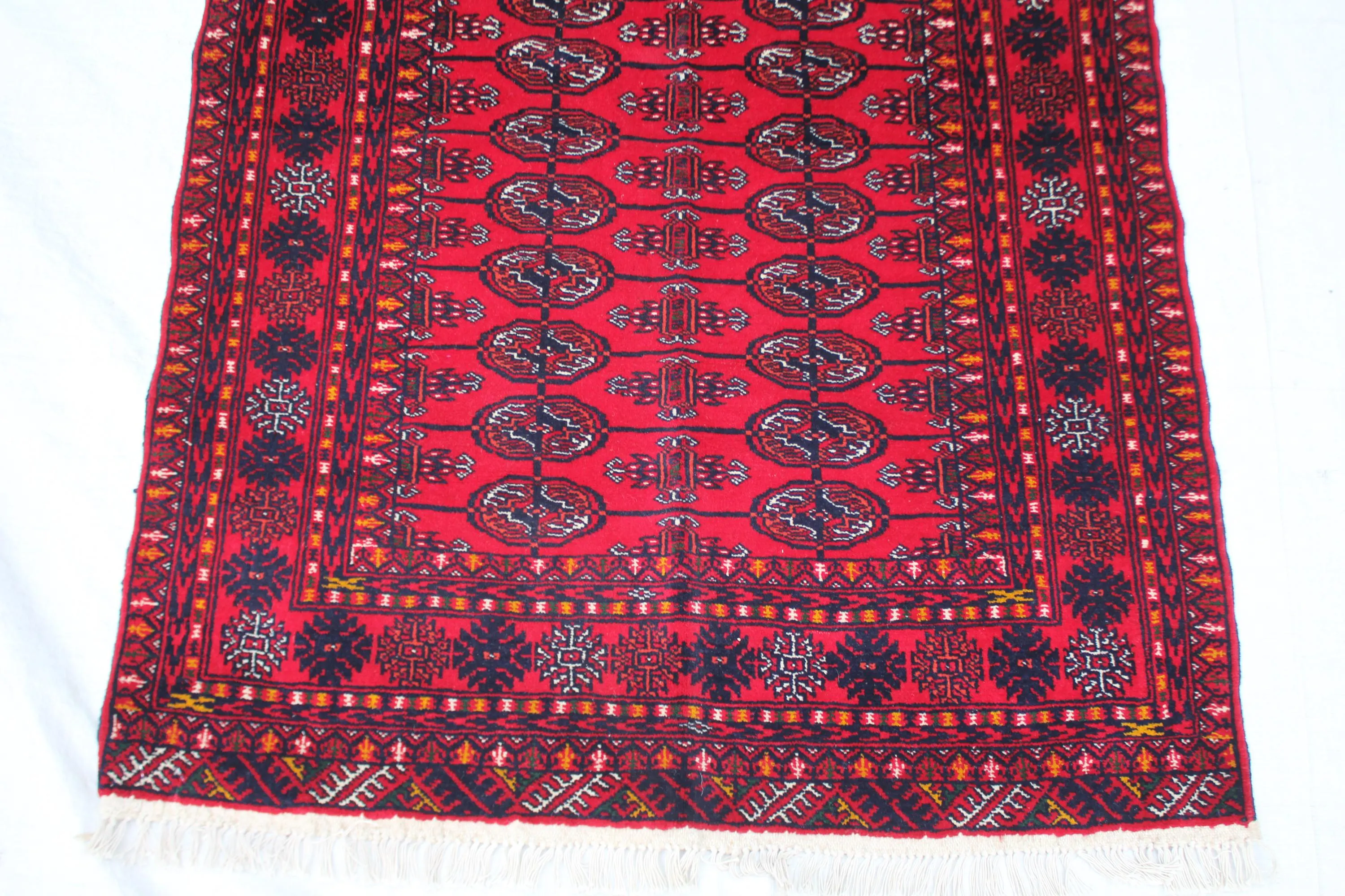 Handmade Afghan Wool Rug, Red Tribal Geometric Wall Decor (3x4.4 ft) - image 4