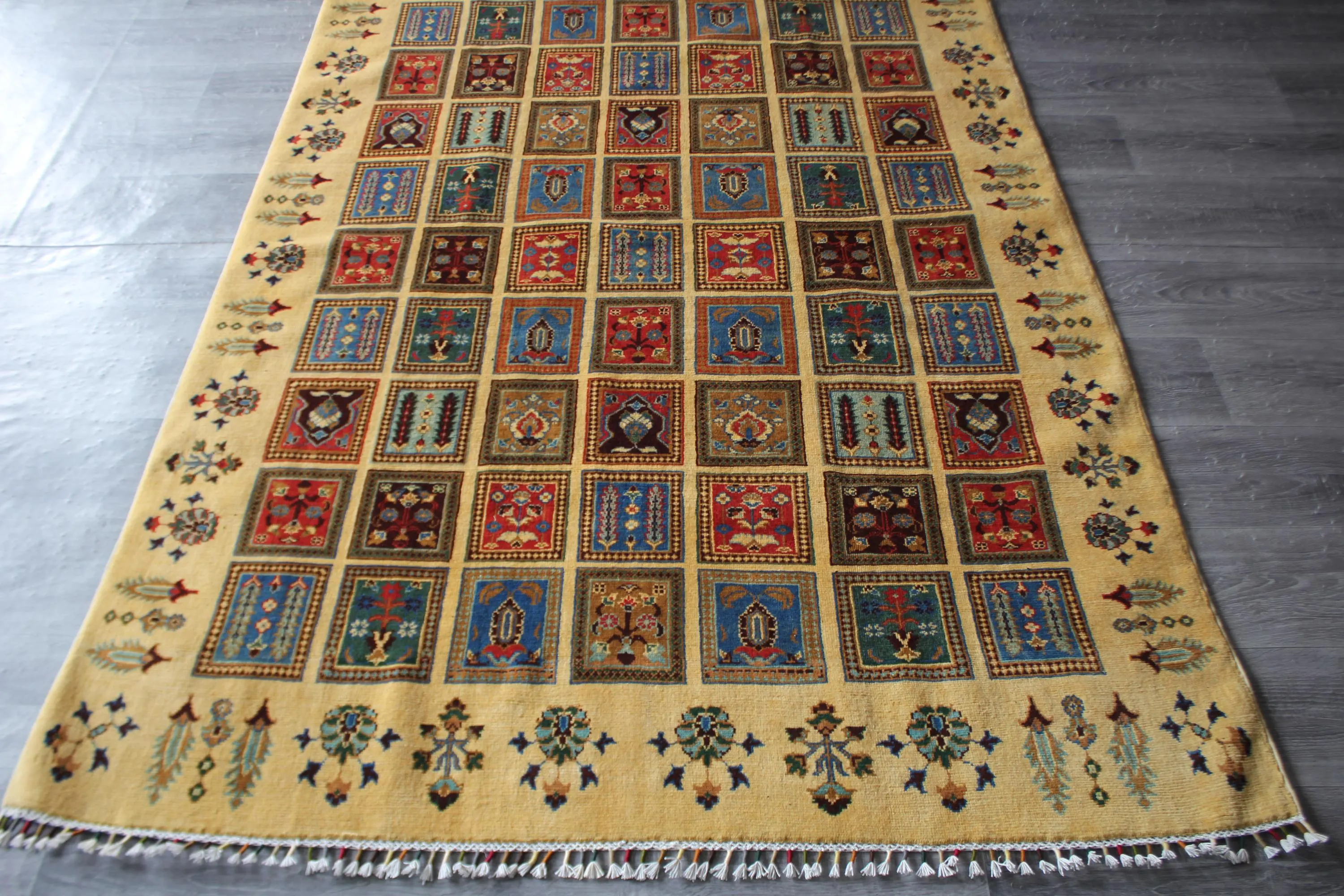 Handmade Afghan Wool Rug, Geometric Floral Panel, Vegetable Dyes (4.11 x 6.11 FT) - image 3