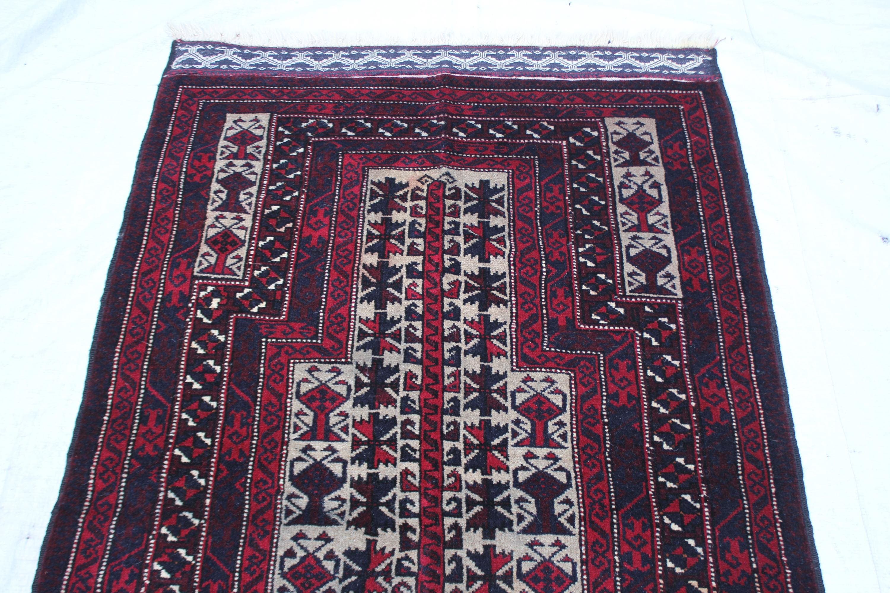 Handmade Afghan Wool Rug, Red Black Tribal Geometric Carpet (2.9 x 4.1 ft) - image 4