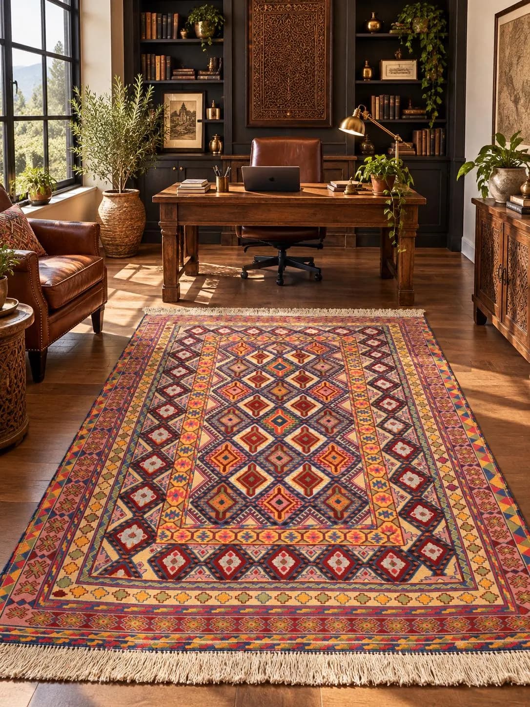 Handmade Afghan Wool Rug, Tribal Geometric Area Carpet (4.4x6.3 ft)