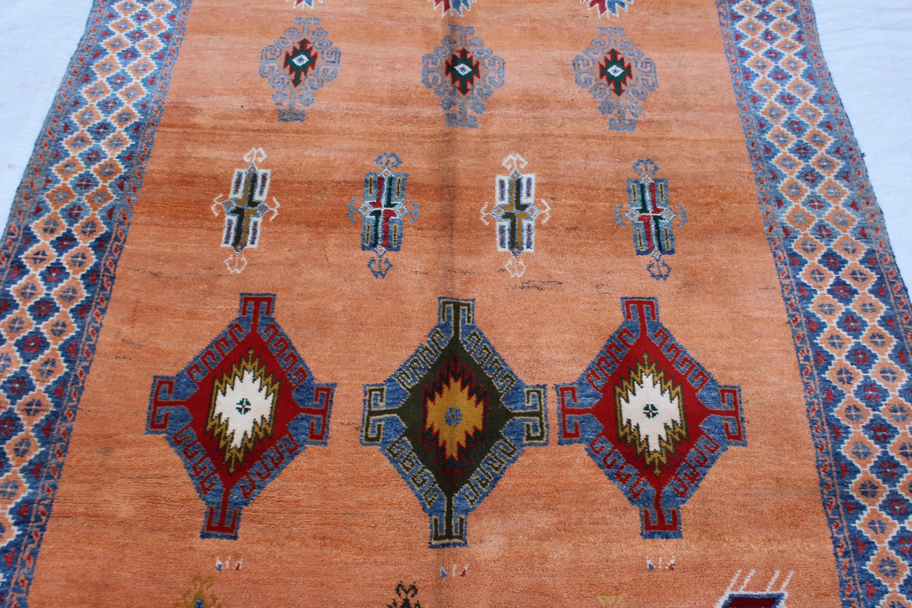 Handmade Afghan Wool Rug, Orange Tribal Medallion Carpet (4.9 x 4.7 FT) - image 4