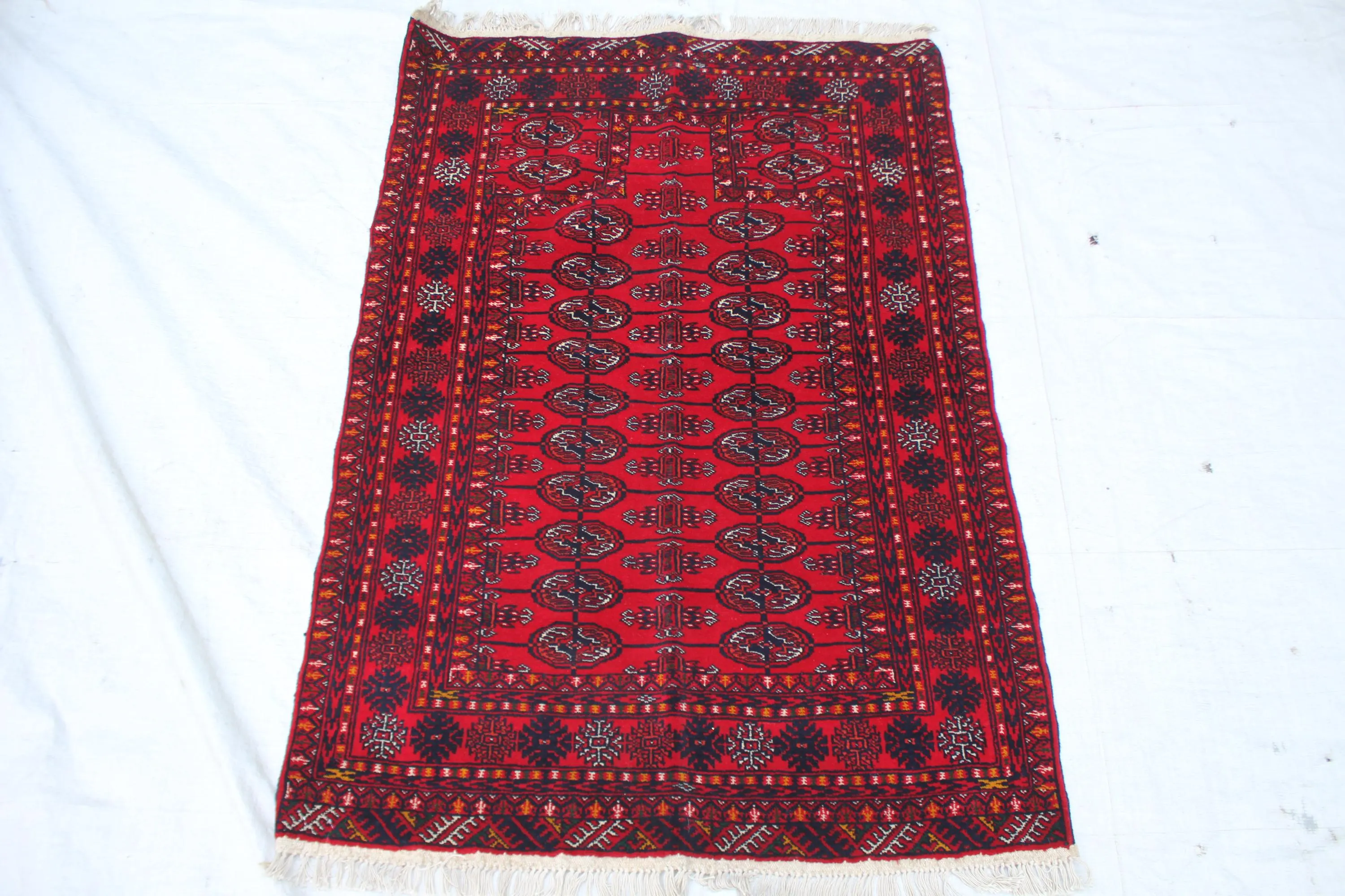 Handmade Afghan Wool Rug, Red Tribal Geometric Wall Decor (3x4.4 ft) - image 3