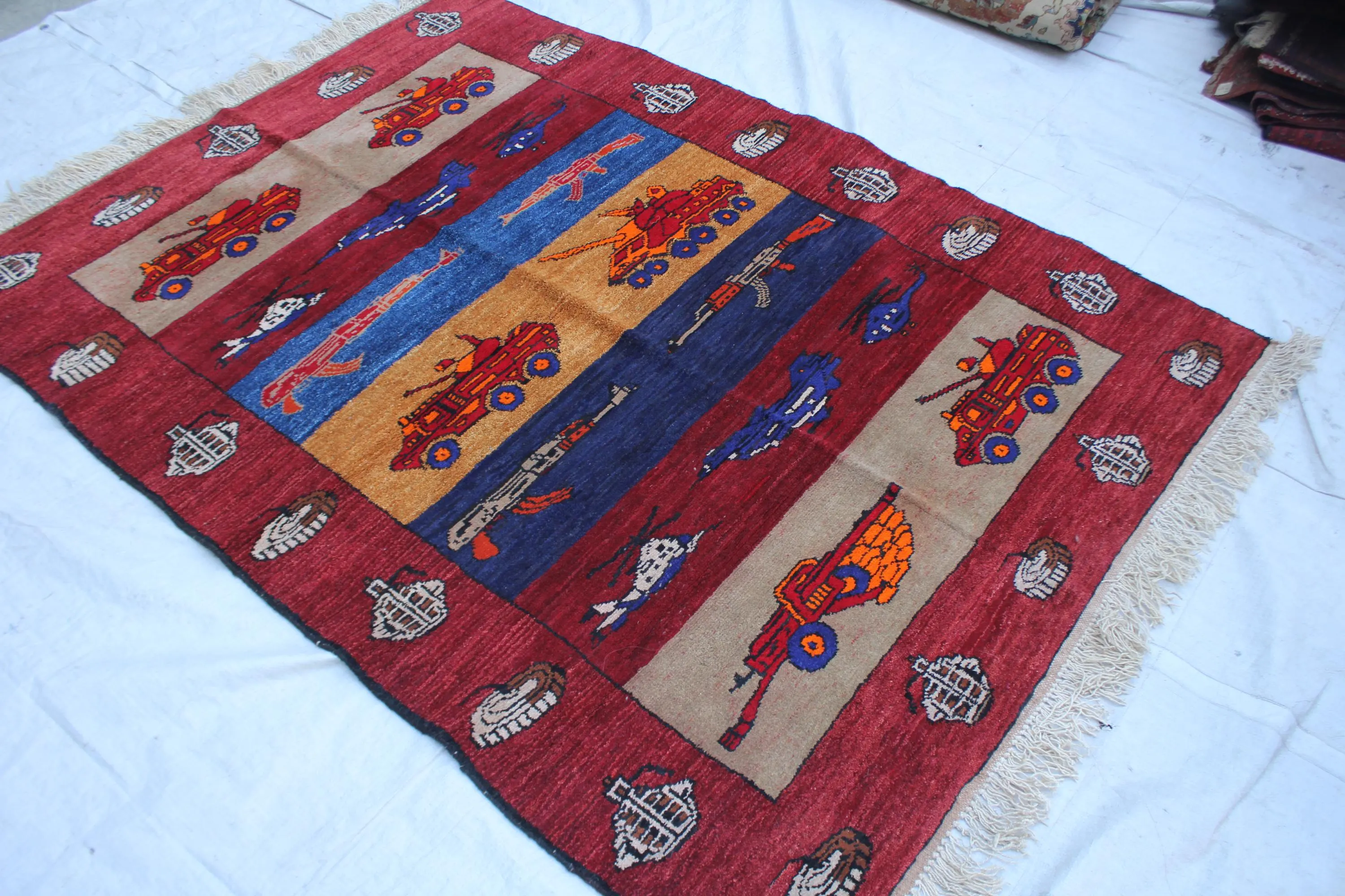 Handmade Afghan Wool Military Tank Rug, Tribal Aircraft Decor (4.10x6.7 ft) - image 5