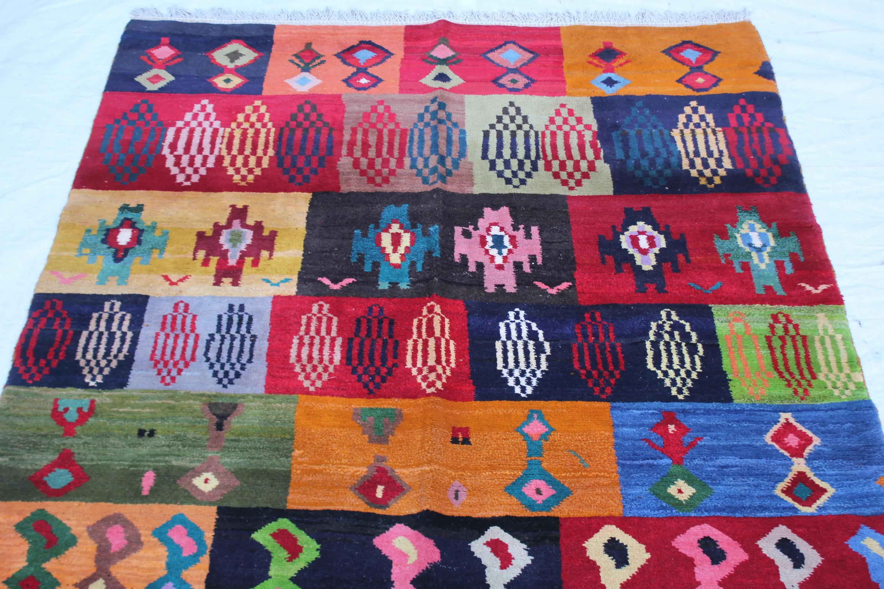 Handmade Afghan Wool Kilim Rug, Tribal Geometric Carpet (4.1 x 5.11 ft) - image 4