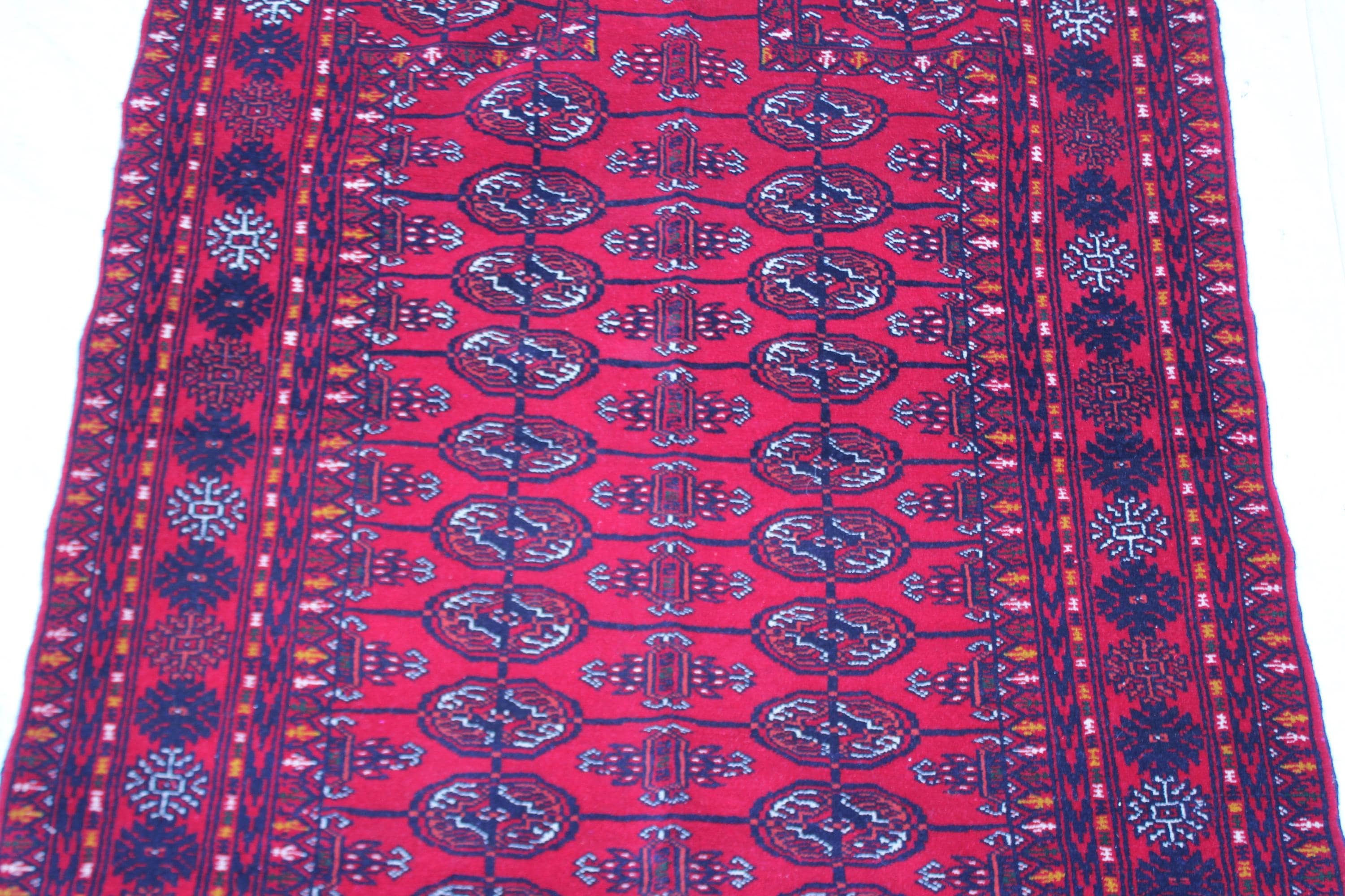 Handmade Afghan Wool Rug, Red Tribal Geometric Wall Decor (3x4.4 ft) - image 5