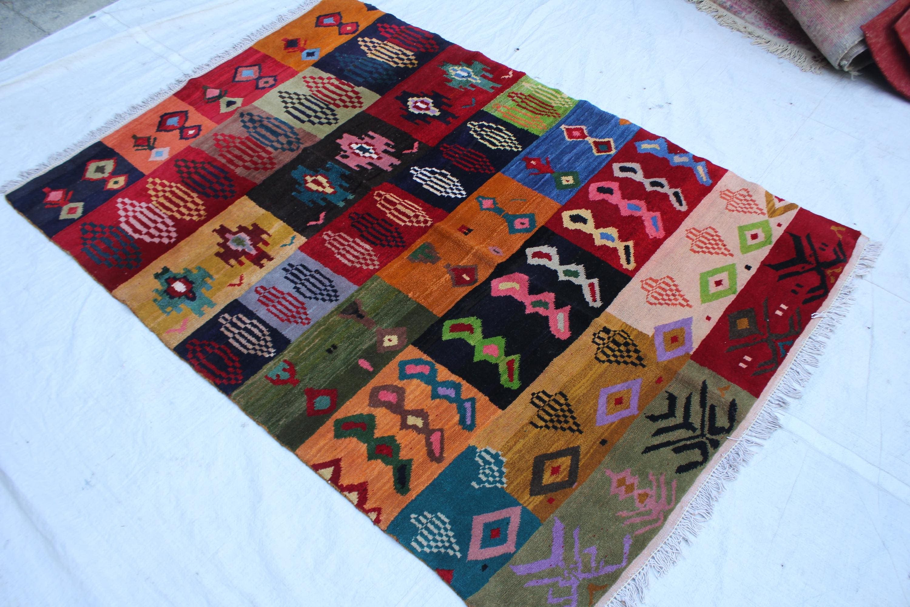 Handmade Afghan Wool Kilim Rug, Tribal Geometric Carpet (4.1 x 5.11 ft) - image 5