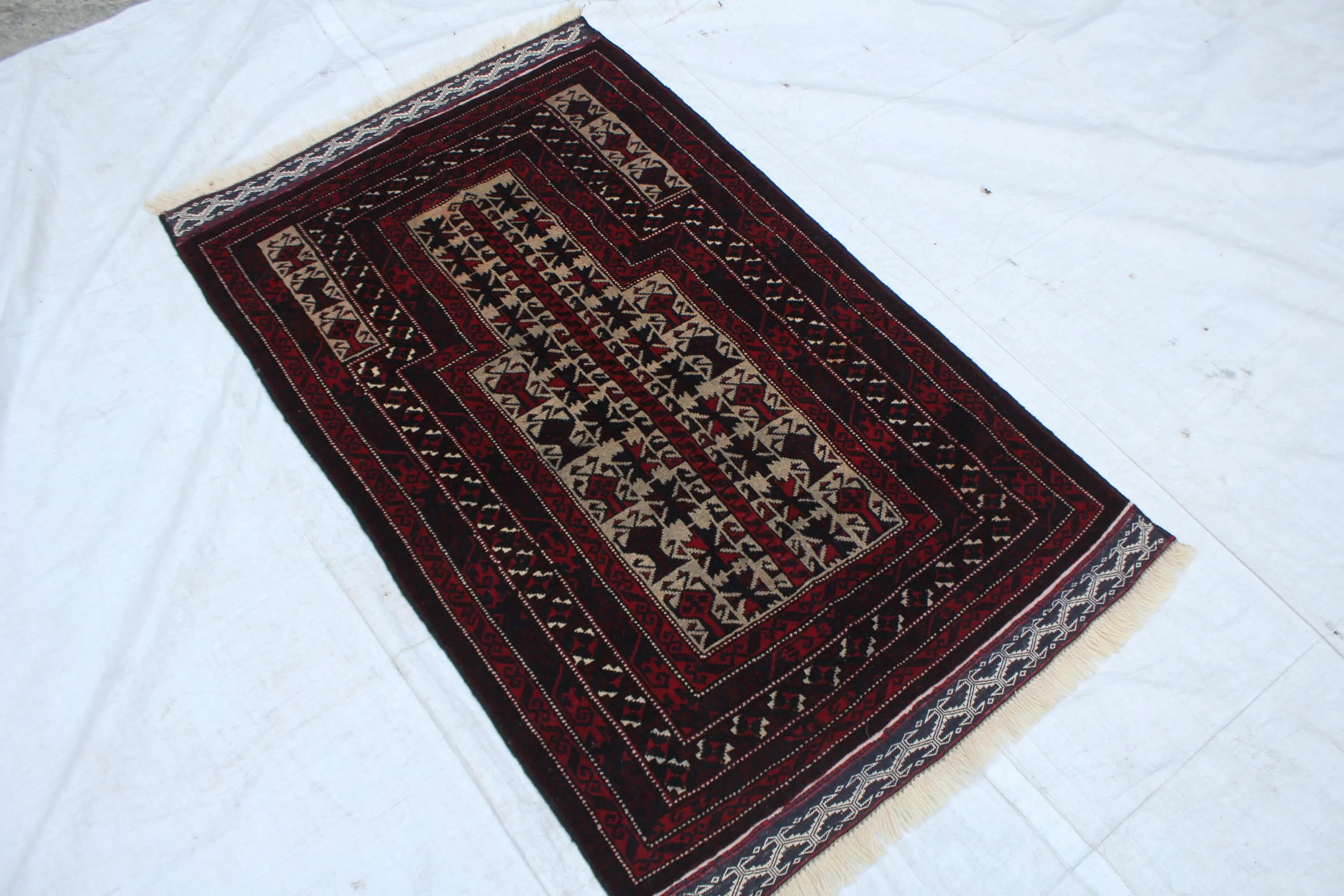 Handmade Afghan Wool Rug, Red Black Tribal Geometric Carpet (2.9 x 4.1 ft) - image 5