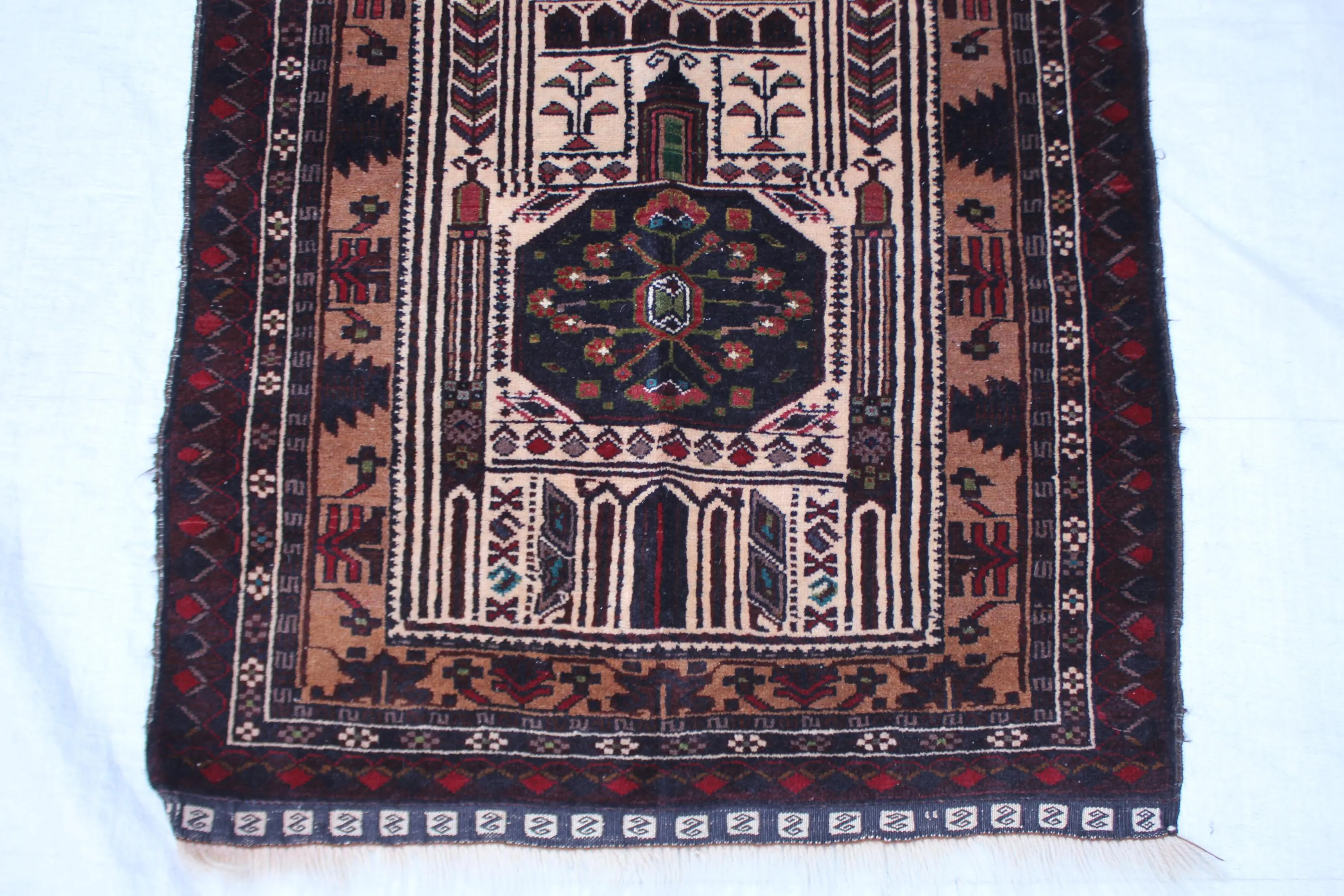 Handmade Afghan Wool Prayer Rug, Brown Black Tribal Design (2.8x3.11 ft) - image 4