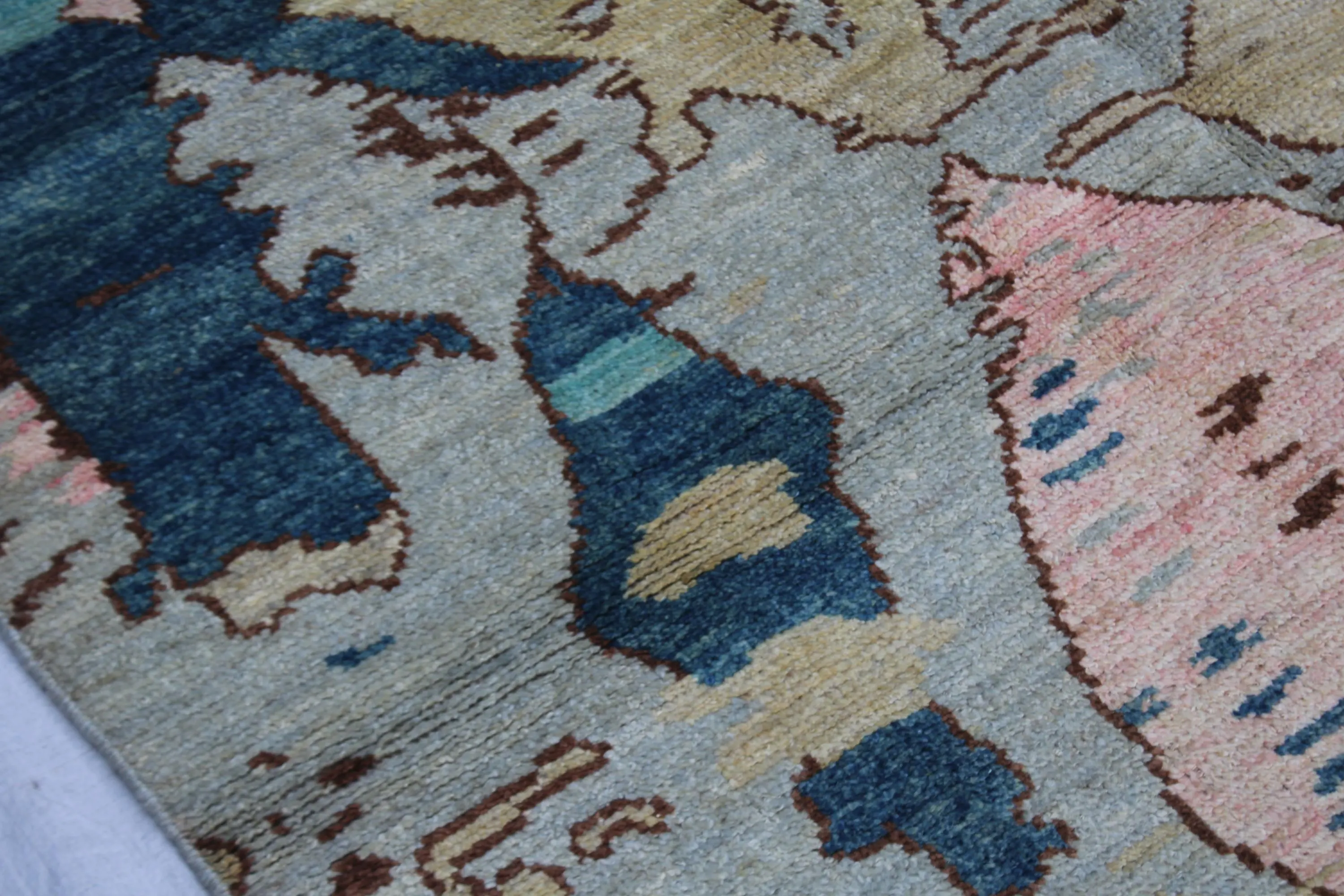 Handmade Afghan Wool Area Rug, Abstract Geometric Tribal, Dusty Pink Teal Beige (4x5.10 FT) - image 5