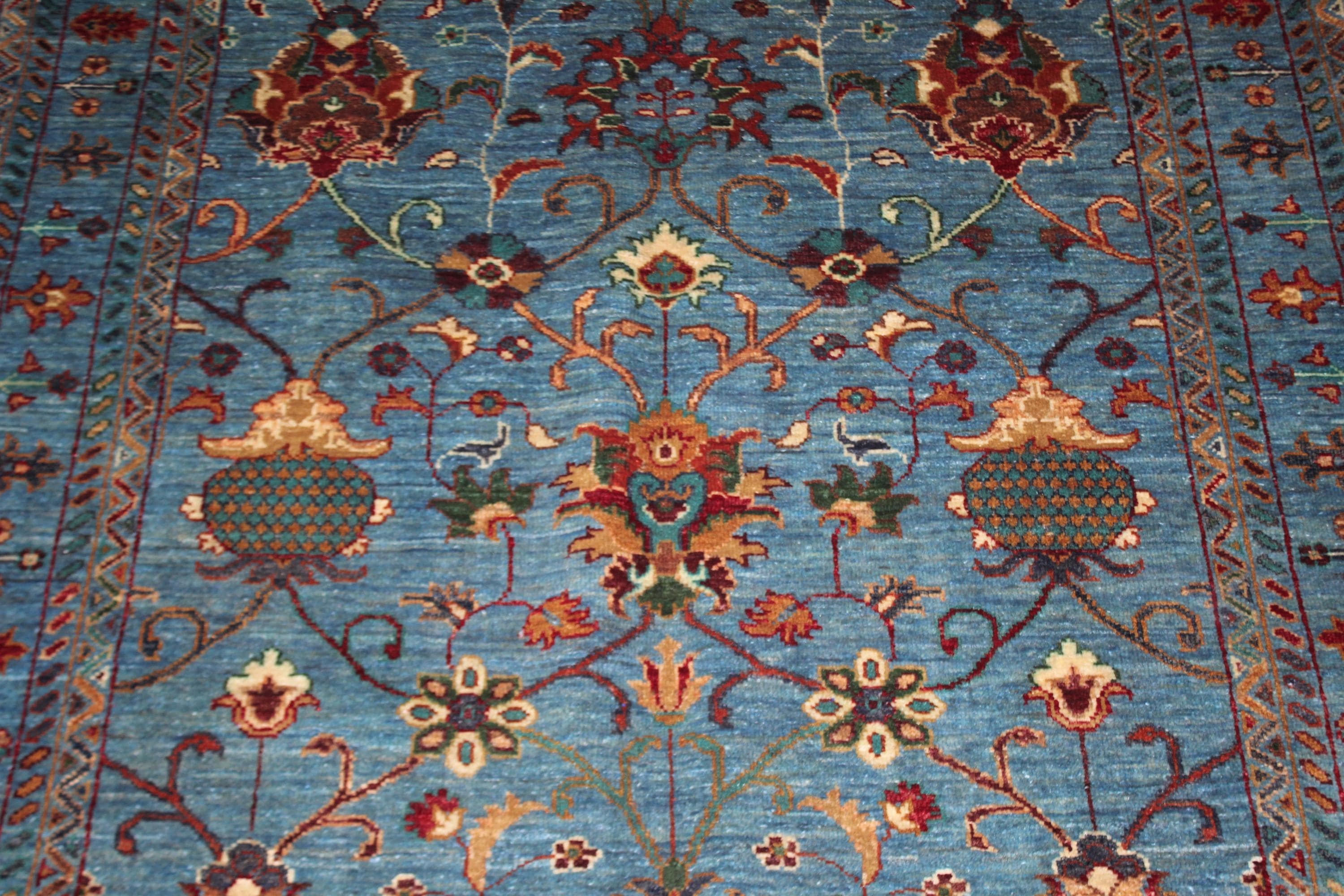 Handmade Afghan Wool Rug, Turquoise Floral Medallion Design (3.10 x 6.3 FT) - image 5