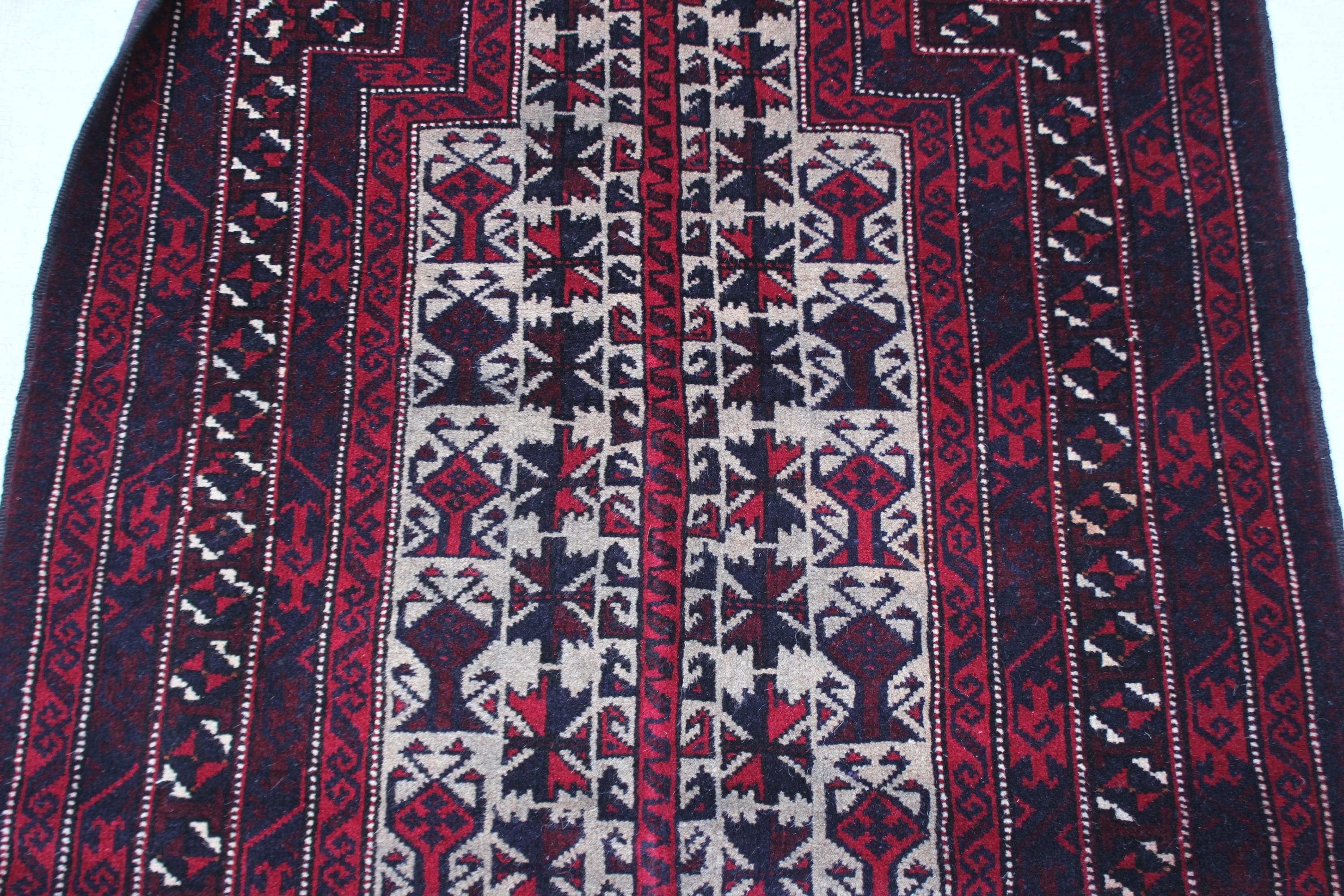 Handmade Afghan Wool Rug, Red Black Tribal Geometric Carpet (2.9 x 4.1 ft) - image 3