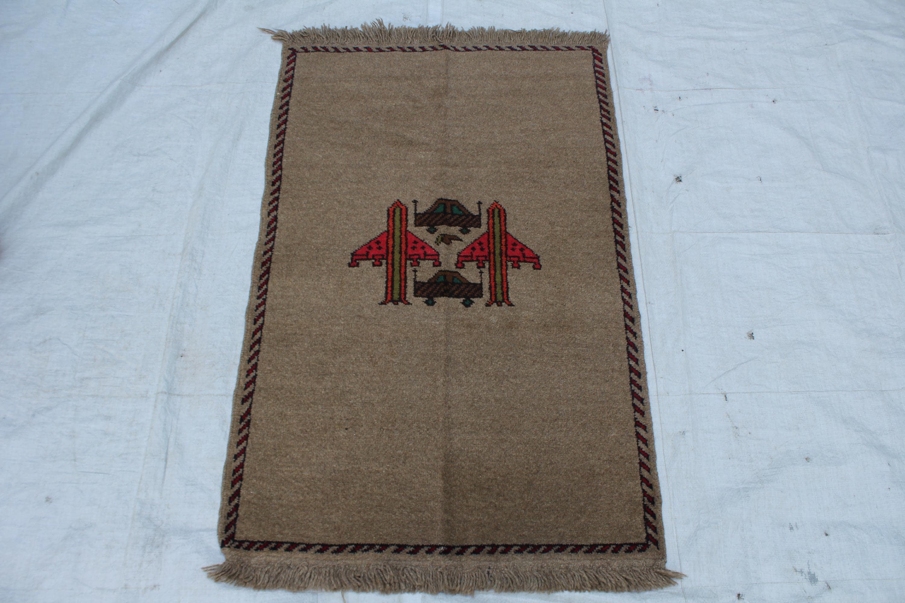 Handmade Afghan Wool Rug, Tribal Geometric Pattern, Rustic Red Beige Area Rug (2.7 x 4 ft) - image 3