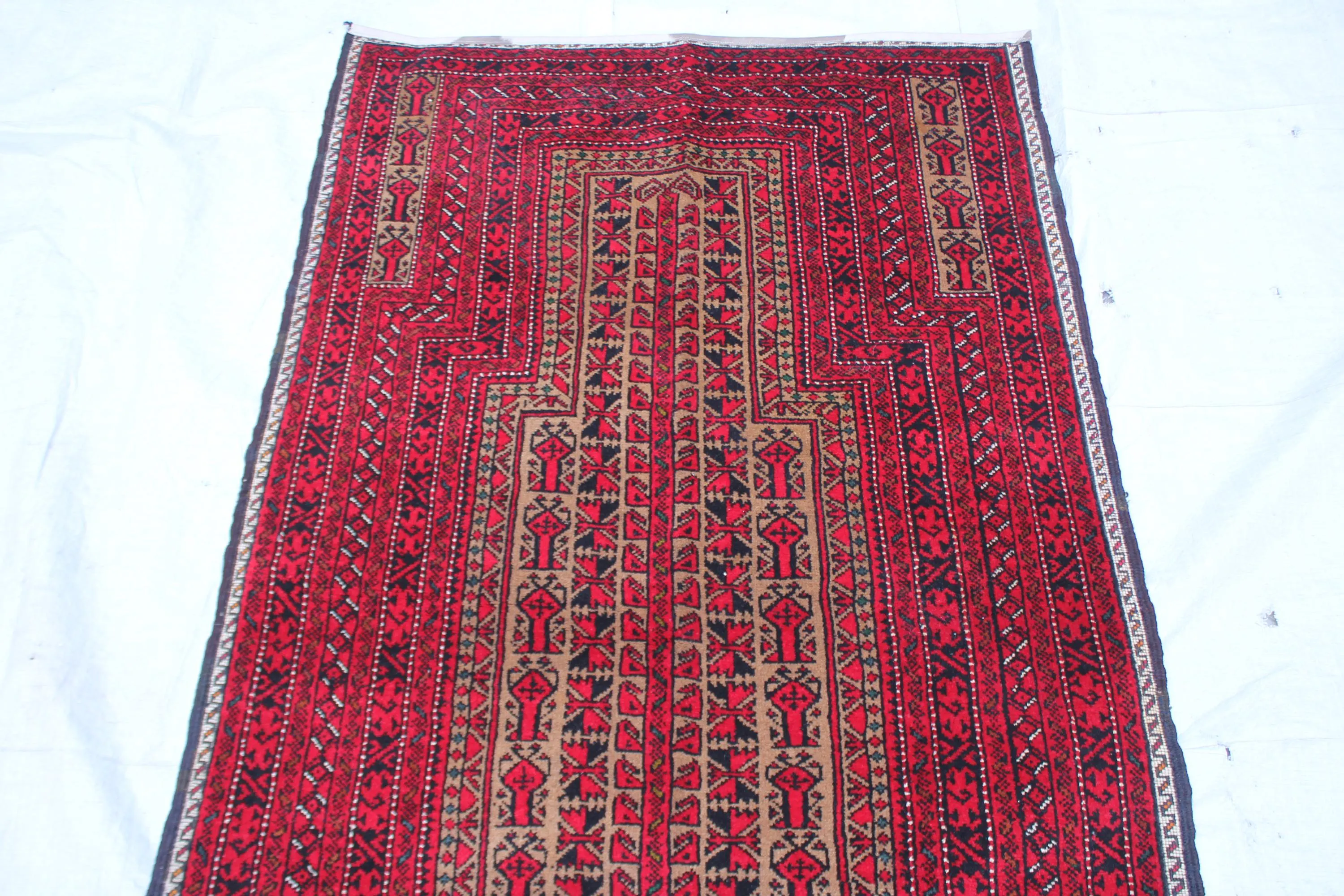 Handwoven Afghan Wool Prayer Rug, Red Geometric Pattern, Traditional Muslim Carpet (2.8 x 4.4 ft) - image 4