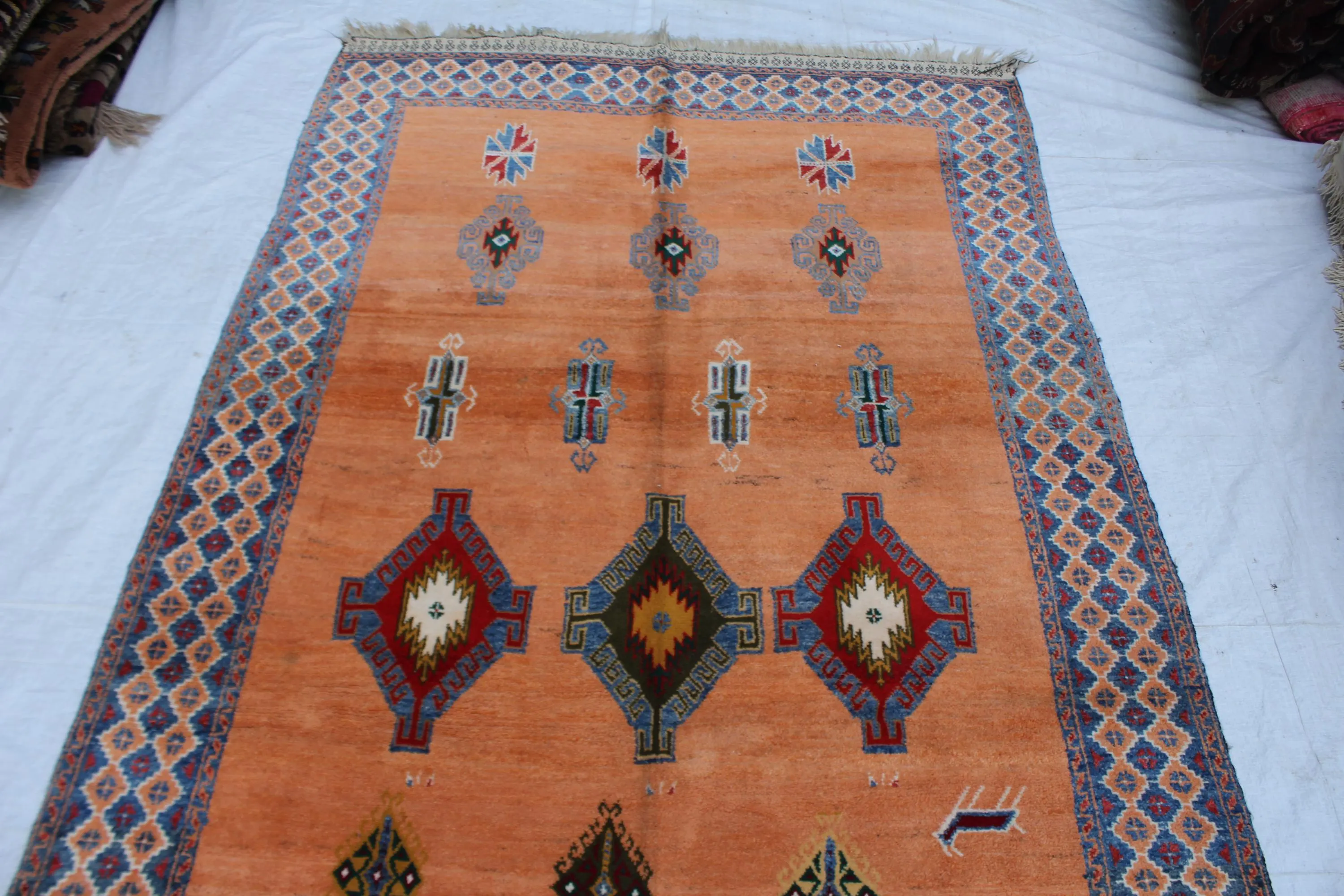 Handmade Afghan Wool Rug, Orange Tribal Medallion Carpet (4.9 x 4.7 FT) - image 5
