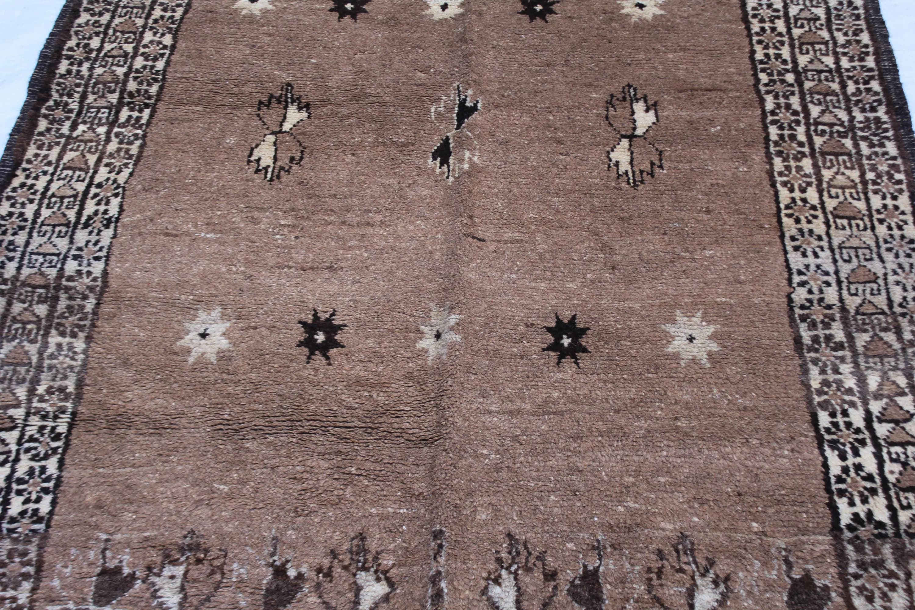 Handmade Afghan Wool Rug, Tribal Geometric Pattern, Neutral Boho Area Rug (4.5 x 6.2 ft) - image 3