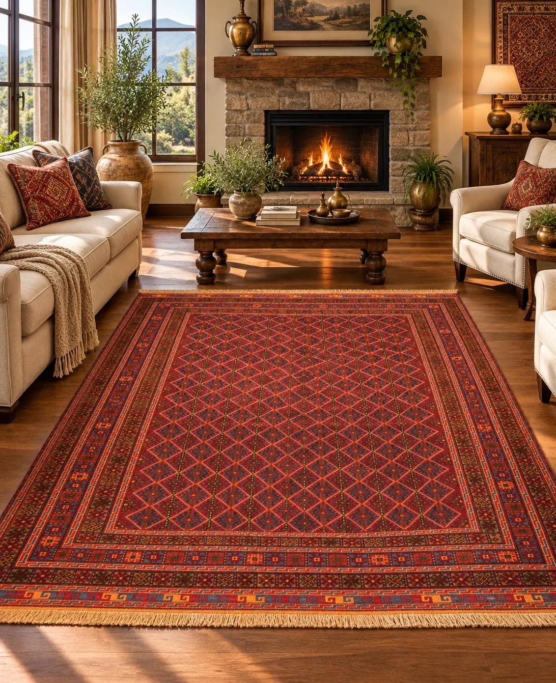 Handmade Afghan Wool Rug, Tribal Geometric Area Carpet (5.3 x 6.1 ft)