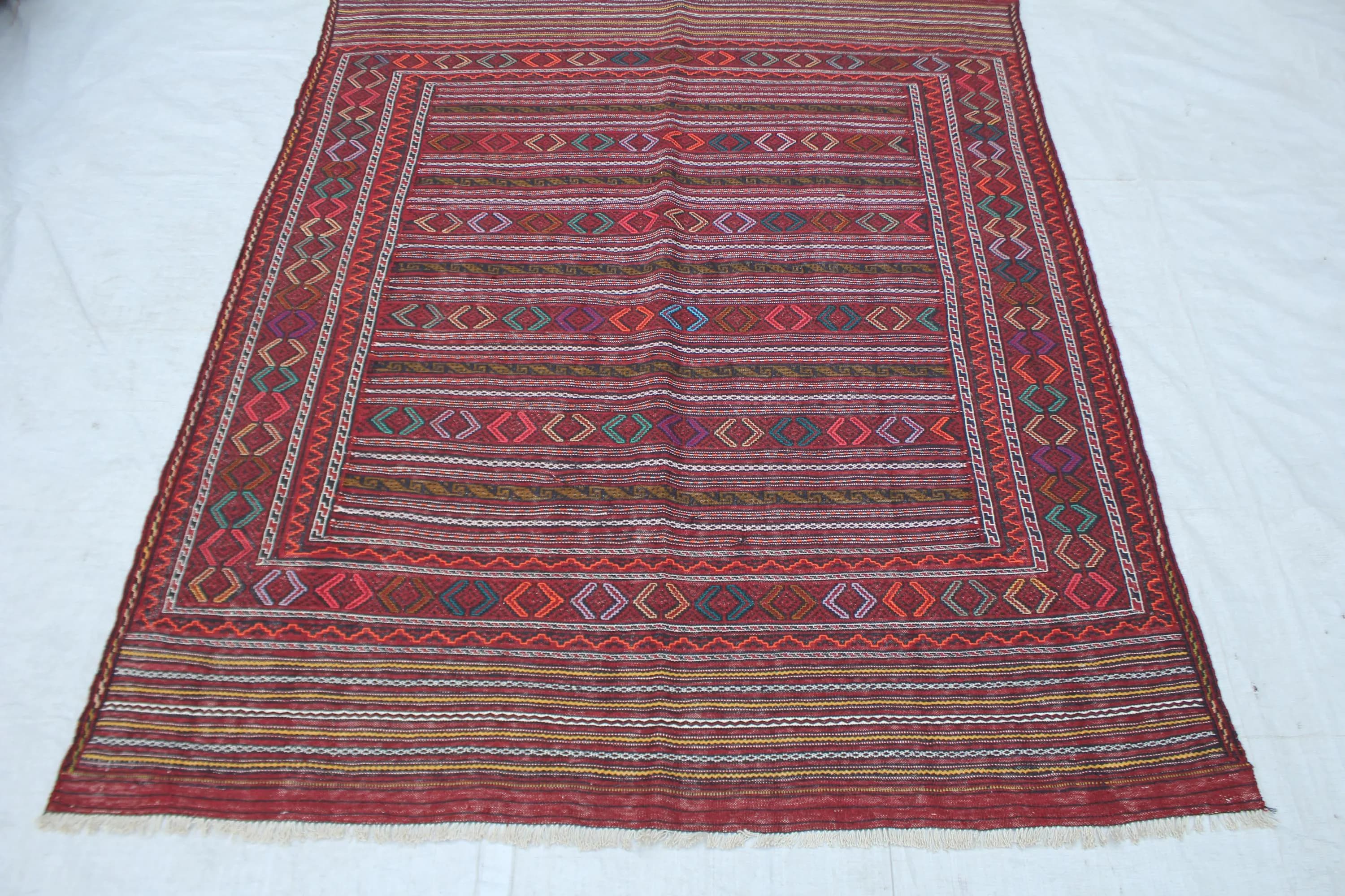 Handmade Afghan Wool Kilim Rug, Tribal Striped Geometric Area Rug (4.8x6.1 FT) - image 4