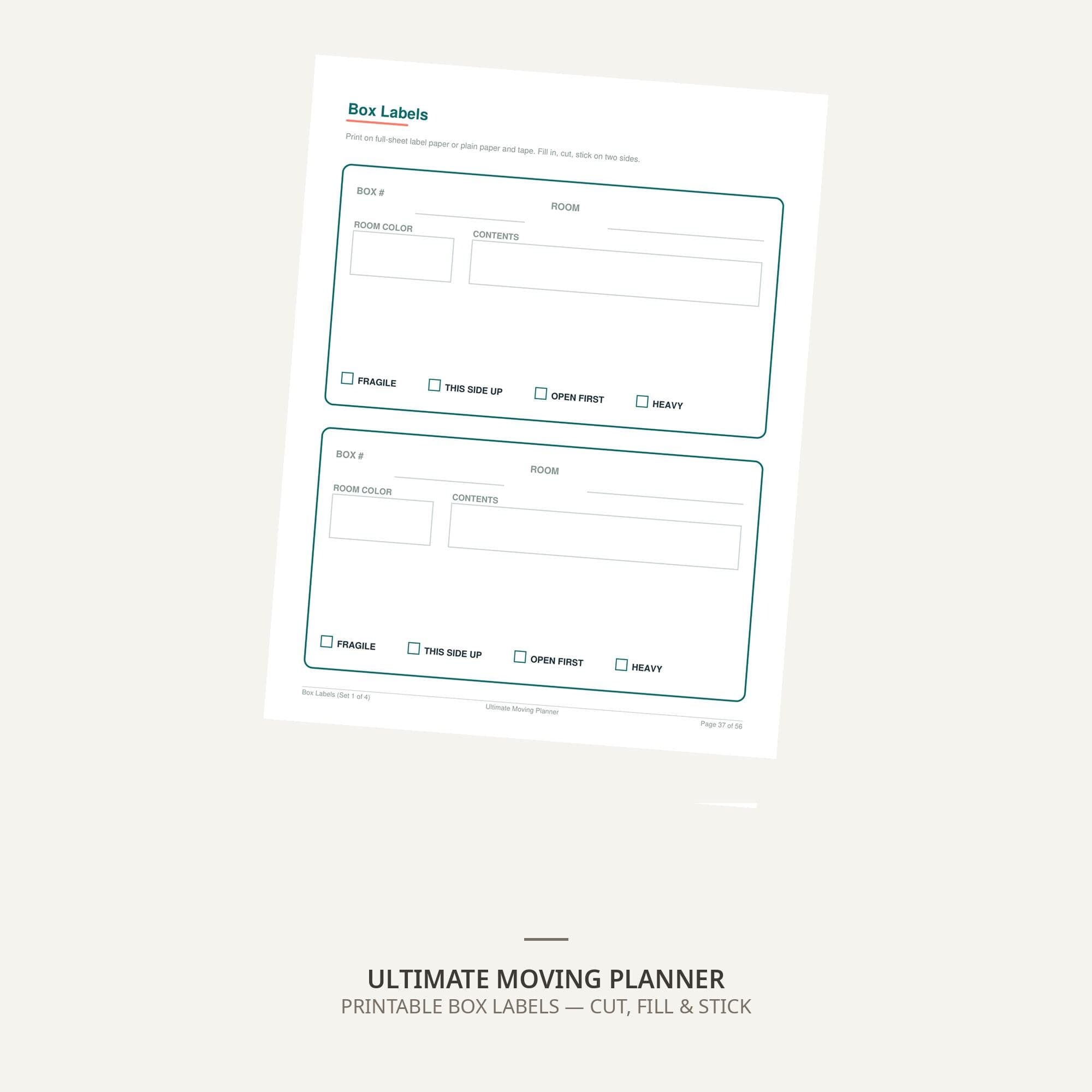 Ultimate Moving Planner Printable, Relocation Binder with 8-Week Timeline, Packing Inventory, Box Labels & Moving Day Checklist - image 5