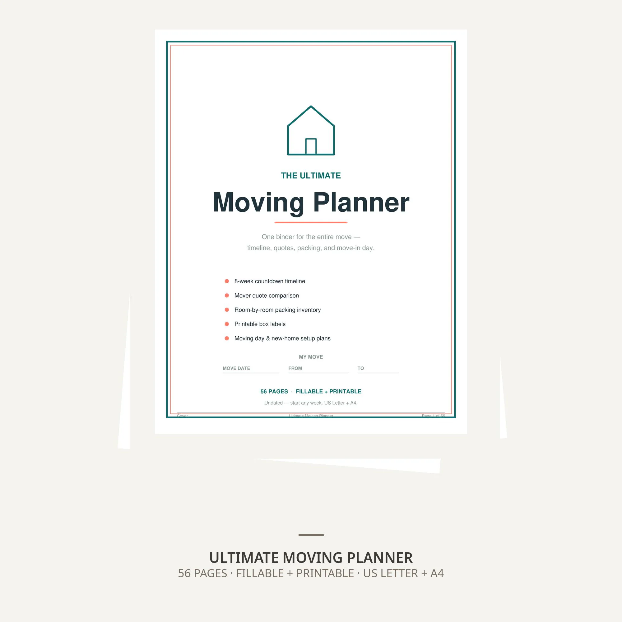 Ultimate Moving Planner Printable, Relocation Binder with 8-Week Timeline, Packing Inventory, Box Labels & Moving Day Checklist