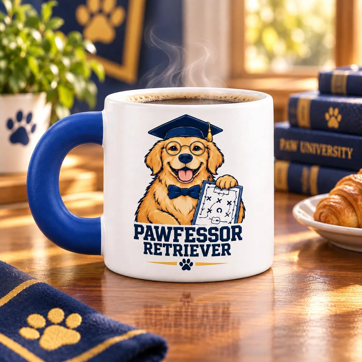 Pawfessor Retriever Fat Mug, PAW University Golden Retriever Coffee Cup, Dog Lover Gift, Blue Handle Ceramic Mug - image 5