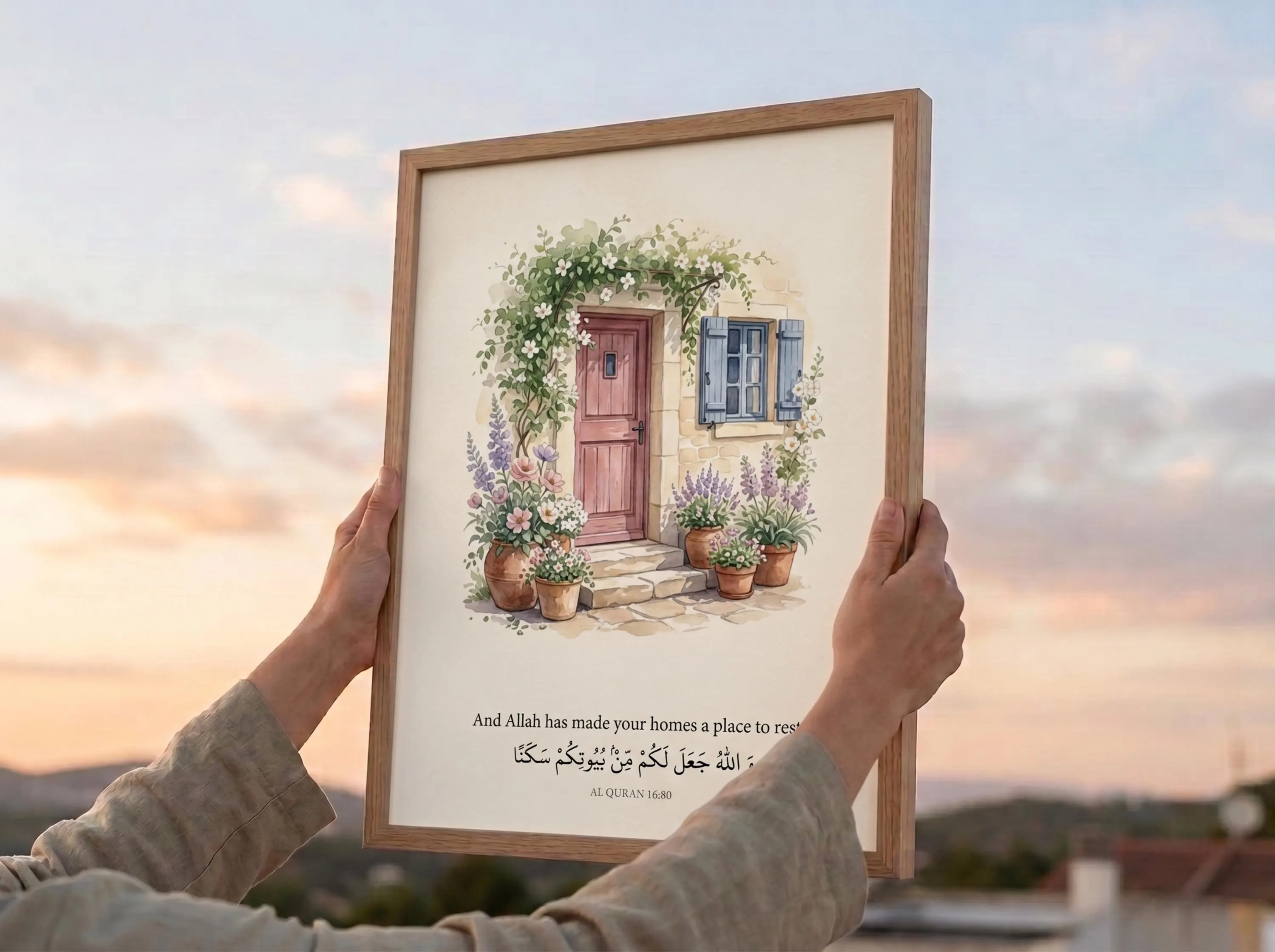 Quran Verse Islamic Wall Art, Allah Made Your Homes a Place to Rest, Muslim Housewarming Gift, Islamic Floral Entryway Art, Digital Download