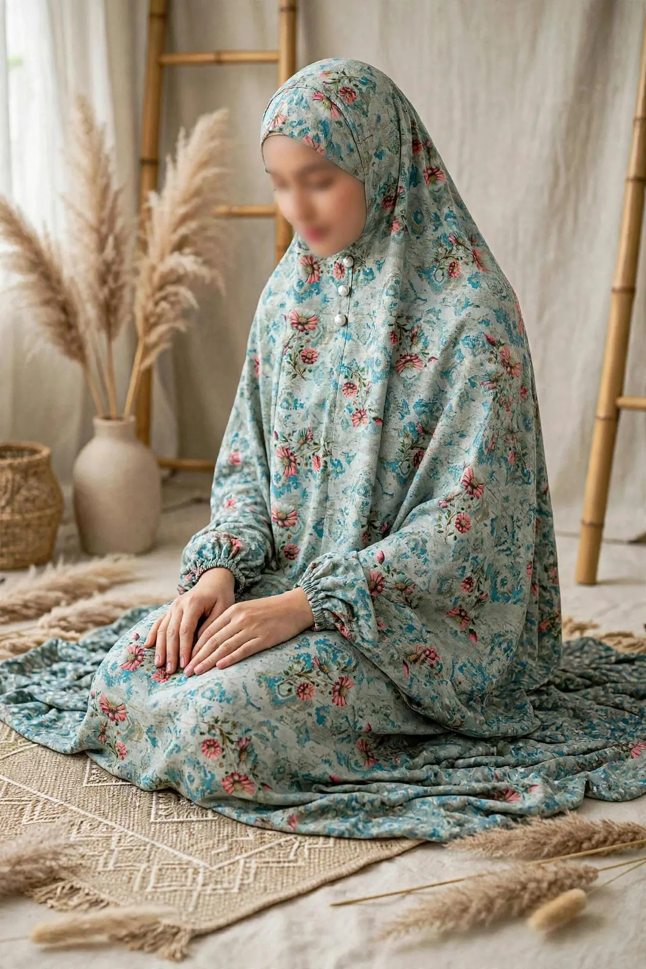 Floral Prayer Dress / Gown | Printed One-Piece Islamic Prayer Hijab | Full Coverage Abaya Prayer Dress