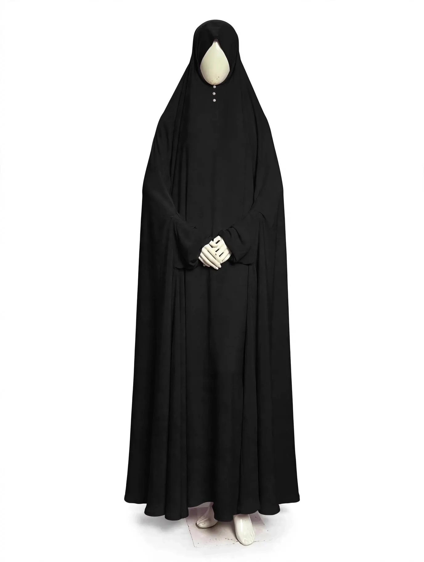 Solid Black Prayer Gown, One-Piece Prayer Hijab, Full Coverage head to toe, modest attire