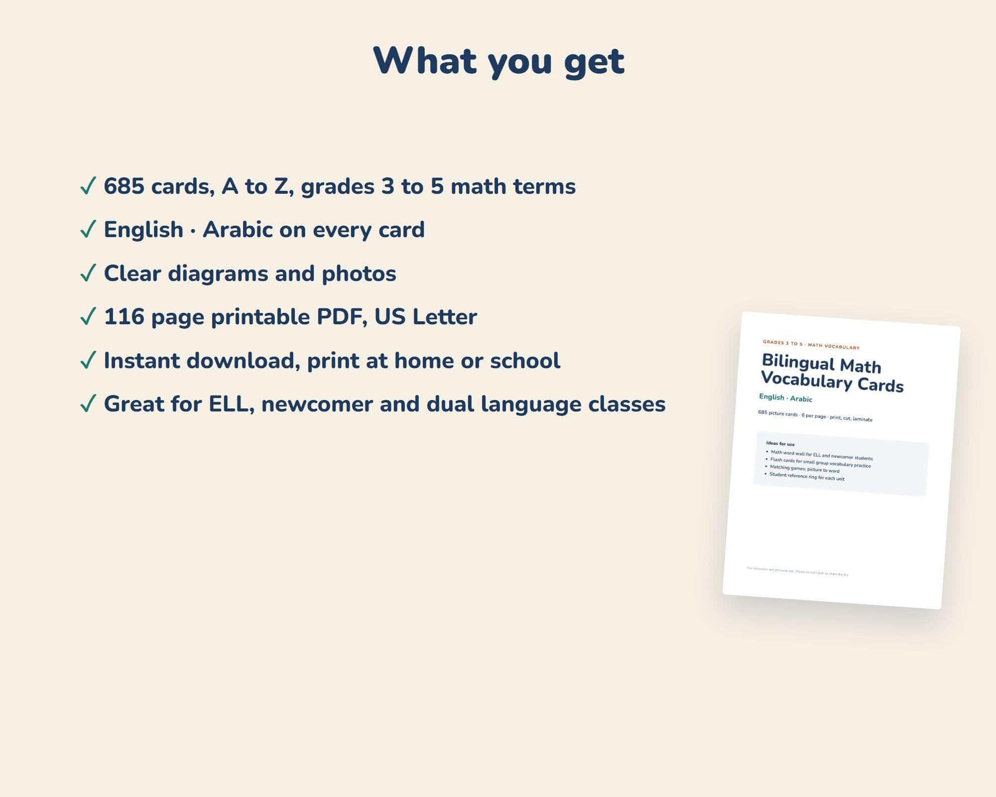 Bilingual Math Vocabulary Cards, English Arabic, Grades 3-5 (Printable PDF) - image 4