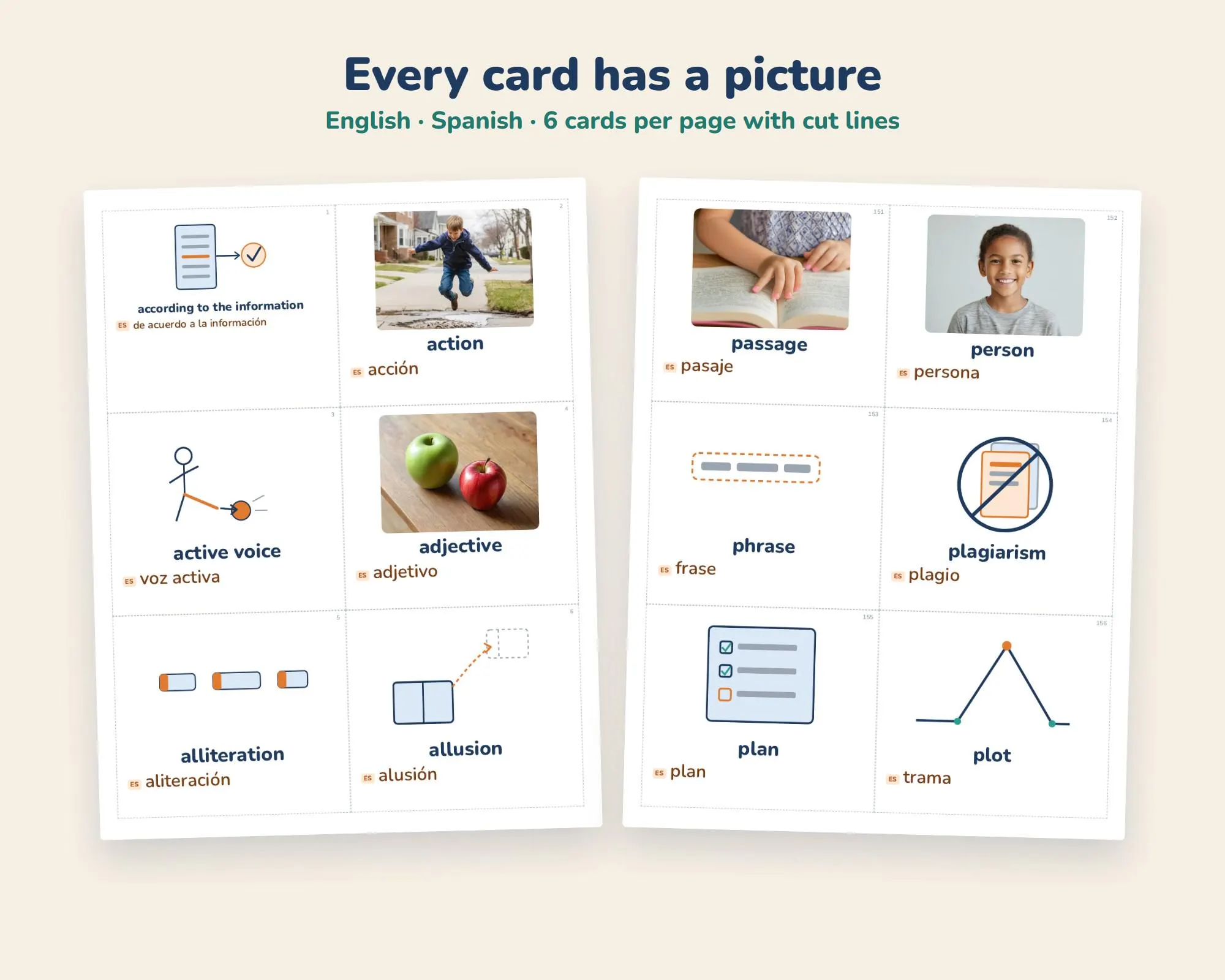 Bilingual ELA Vocabulary Cards, English Spanish, Grades 3-5 (PDF) - image 2