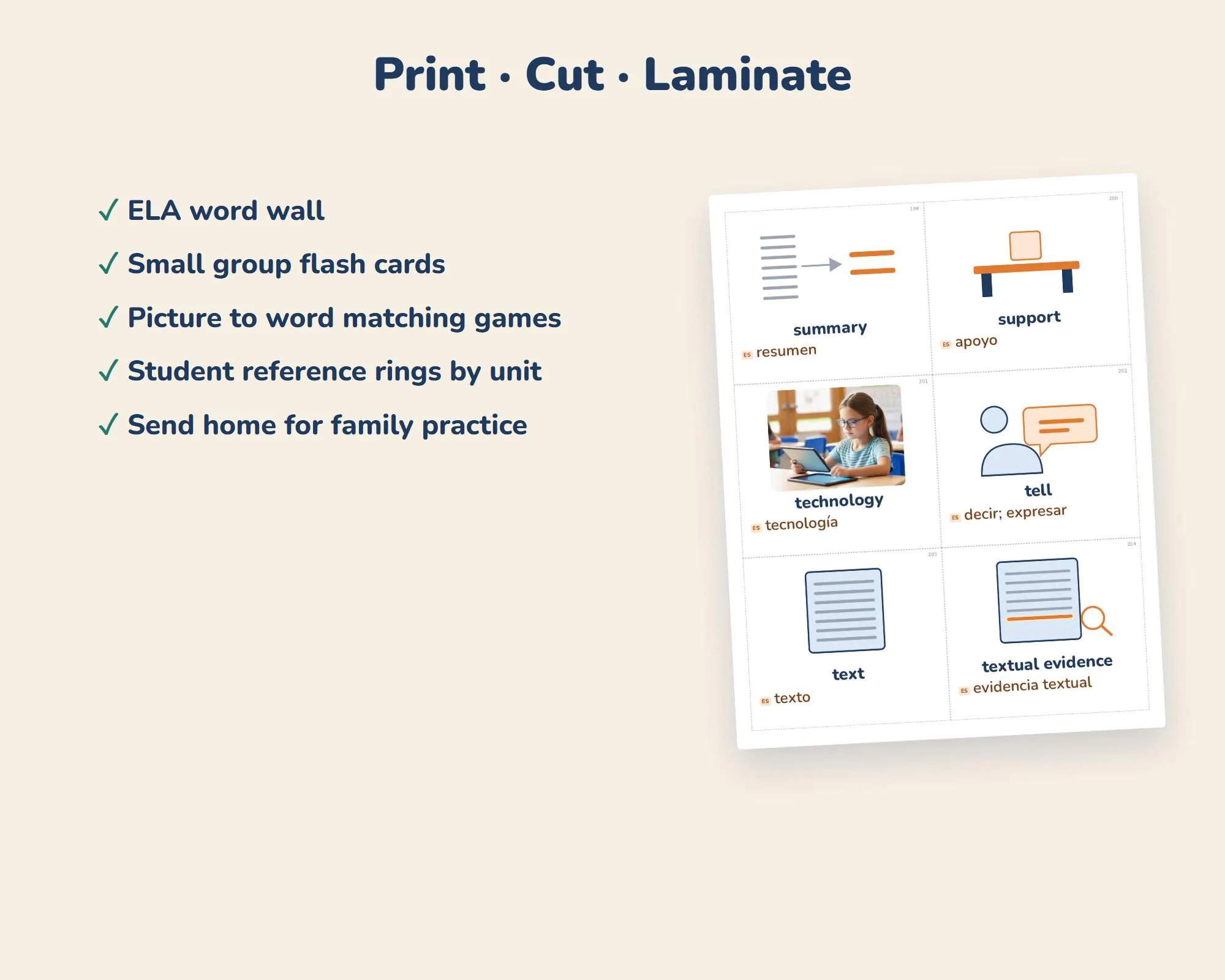 Bilingual ELA Vocabulary Cards, English Spanish, Grades 3-5 (PDF) - image 5