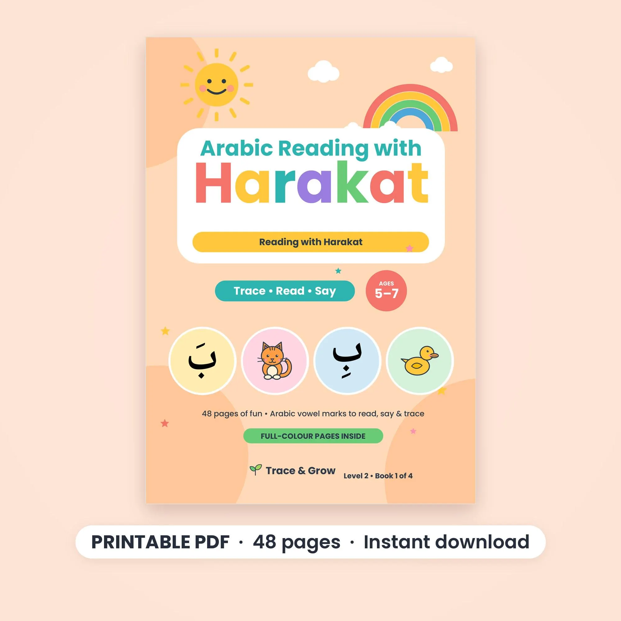 Arabic Reading with Harakat Worksheets for Kids, Printable PDF
