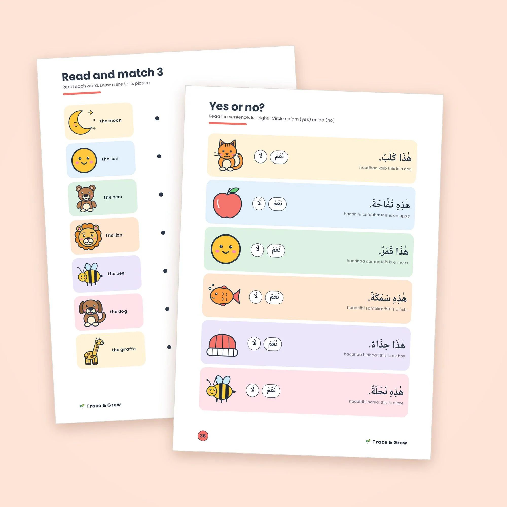 Arabic Reading with Harakat Worksheets for Kids: inside pages
