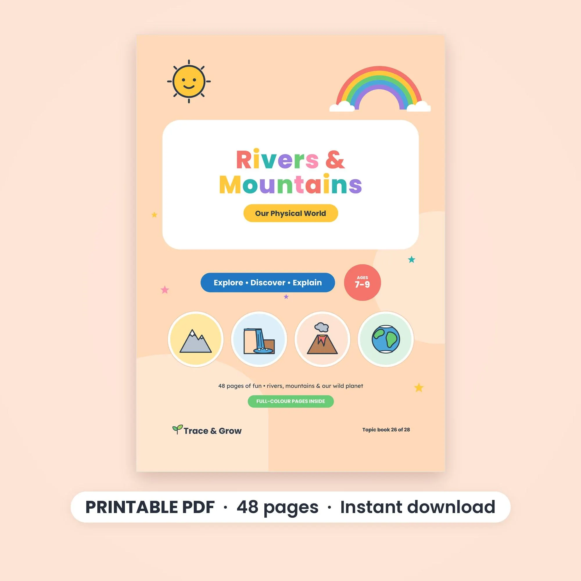 Rivers and Mountains Geography Worksheets for Kids, Printable PDF