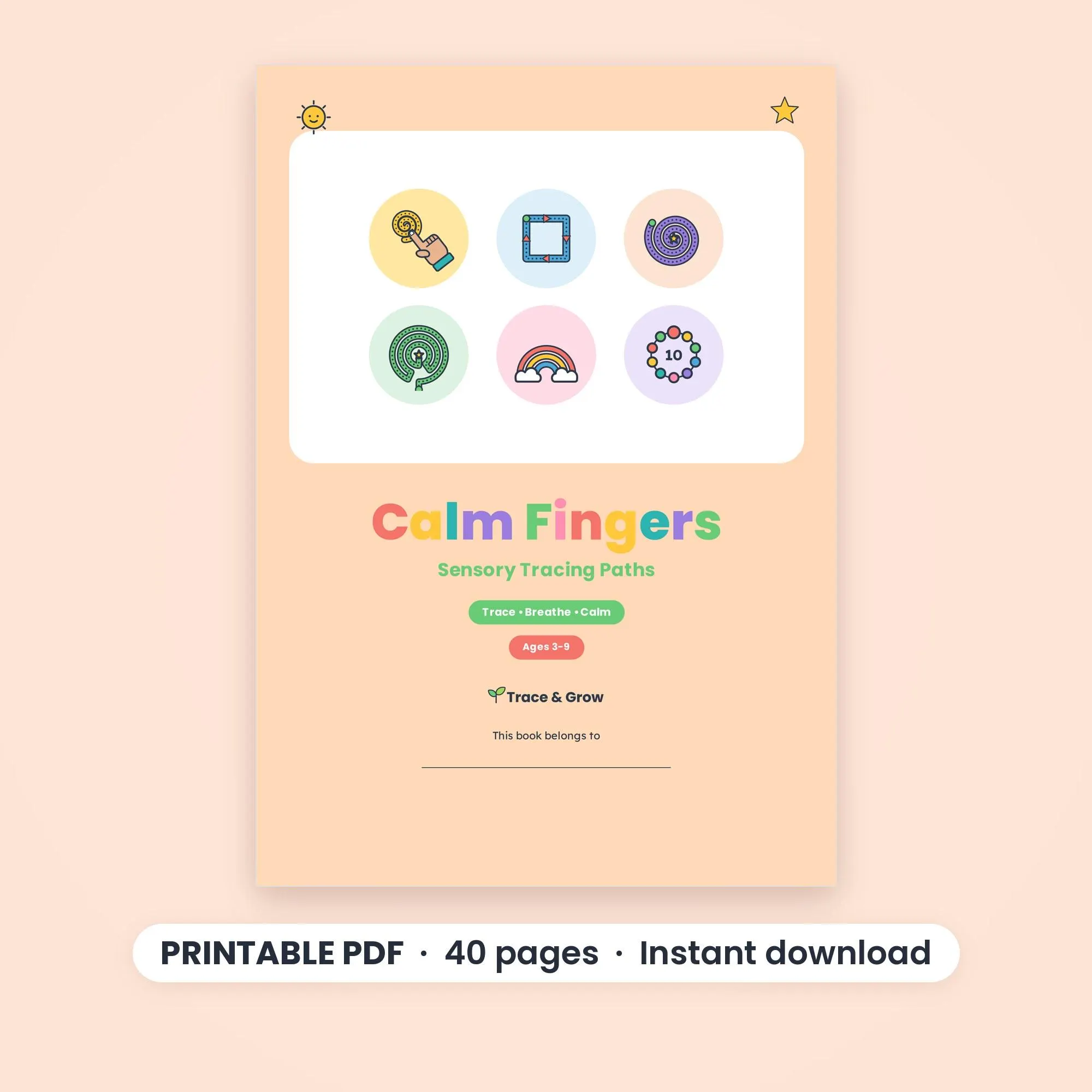 Calm Down Tracing Paths and Breathing Shapes for Kids, Printable PDF