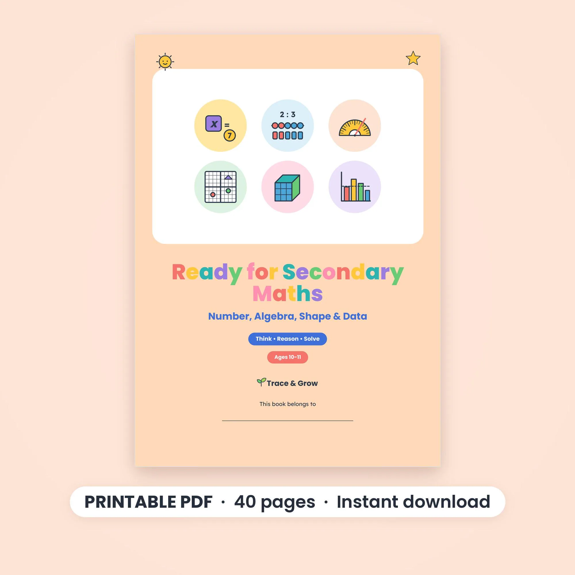 Year 6 Maths Workbook, Ready for Secondary School, Printable PDF