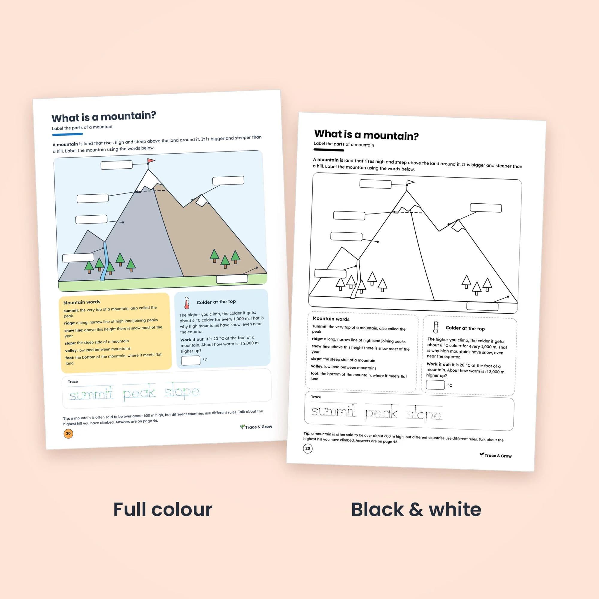 Rivers and Mountains Geography Worksheets for Kids: inside pages
