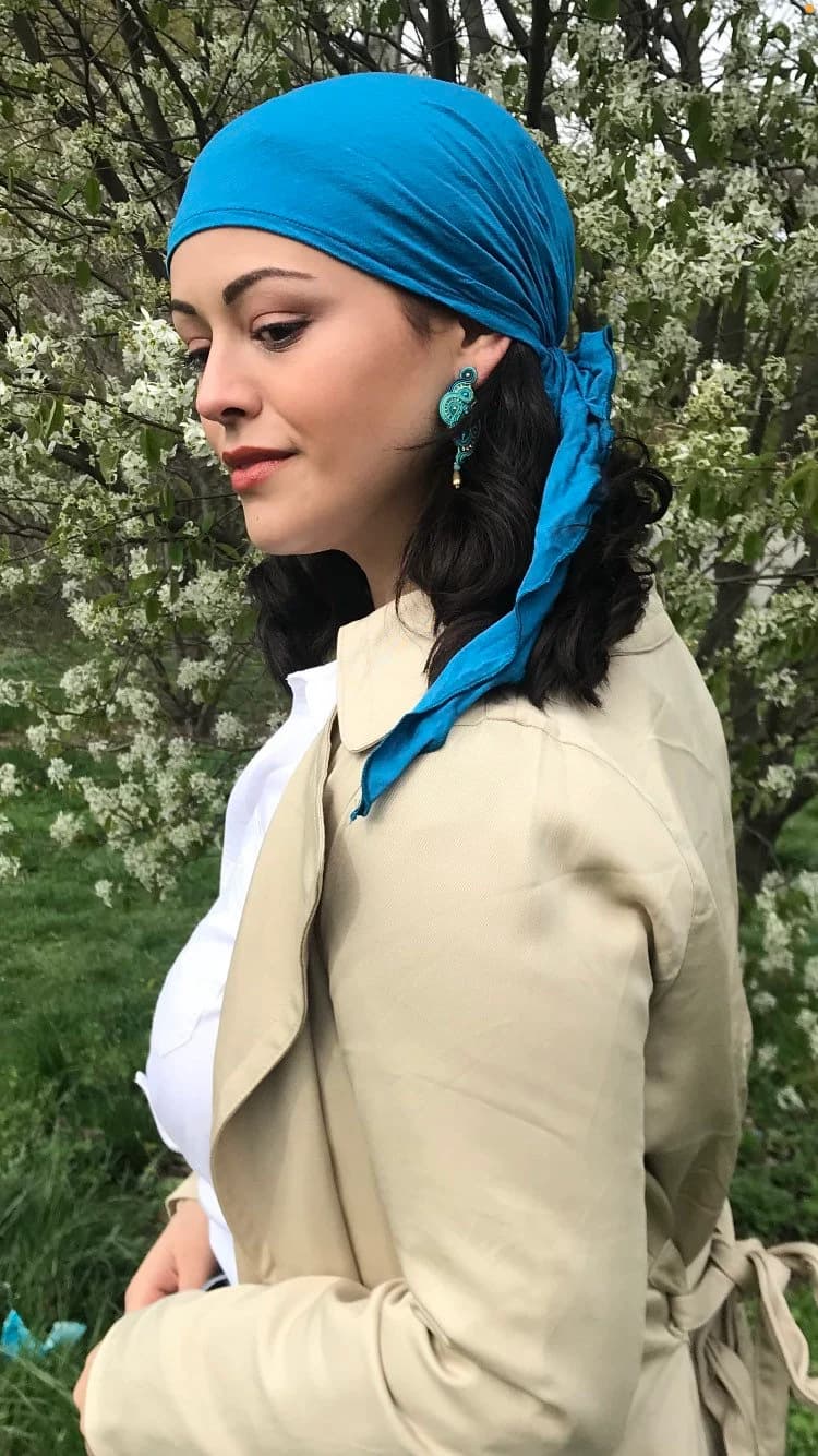 Hair Covering Hemp Eco Friendly Fabric Tie Back Hair Cover To Cover and Conceal Hair | Blue Headscarf Hair Wrap For Women  Made in USA - image 2