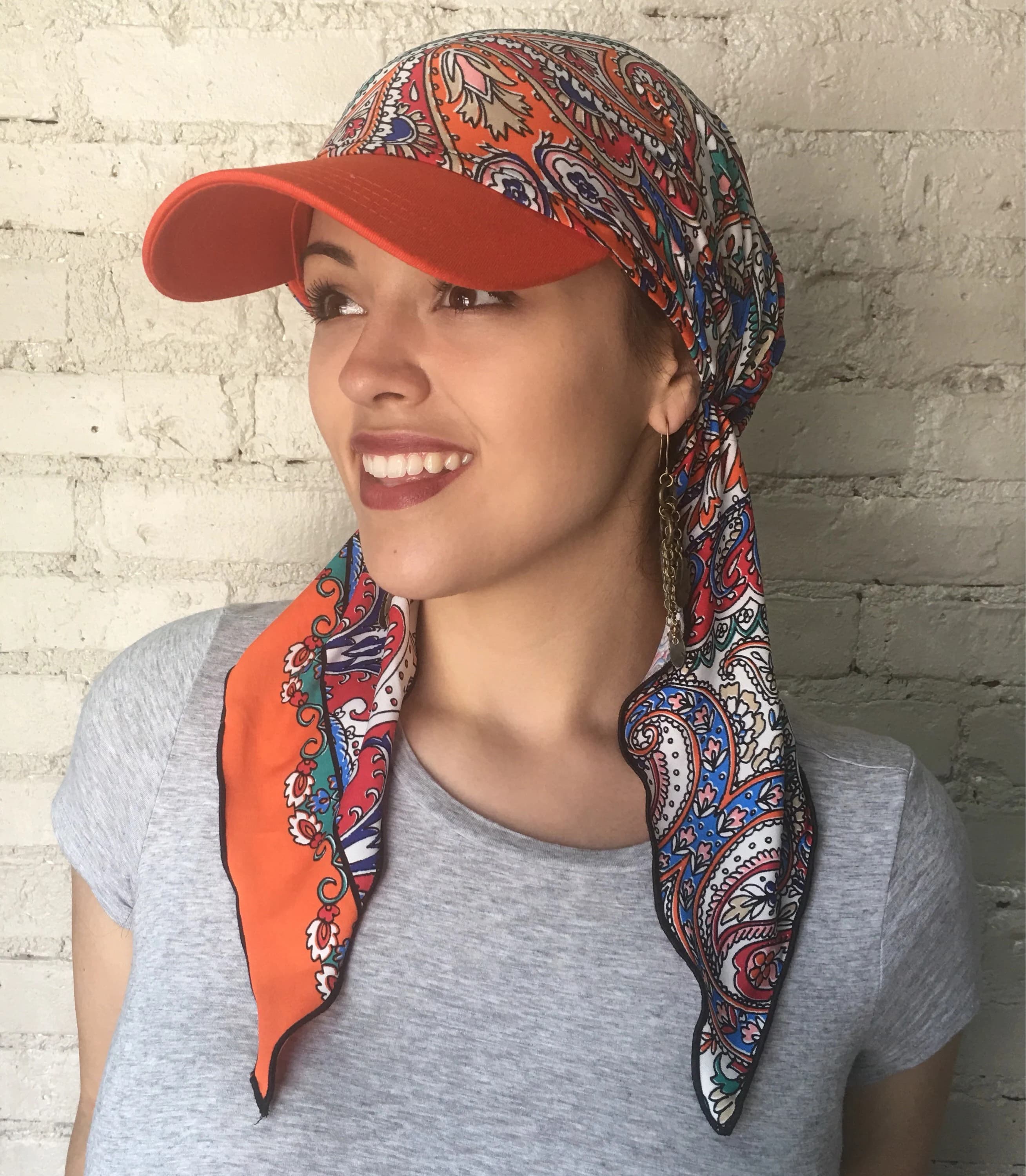 Orange Sun Hat | Cute Hat | Sun Visor Scarf | Casual Sport Headwear | Islamic Hijab |  Durag Headcovering | Beachwear Hat | Made in USA - image 4