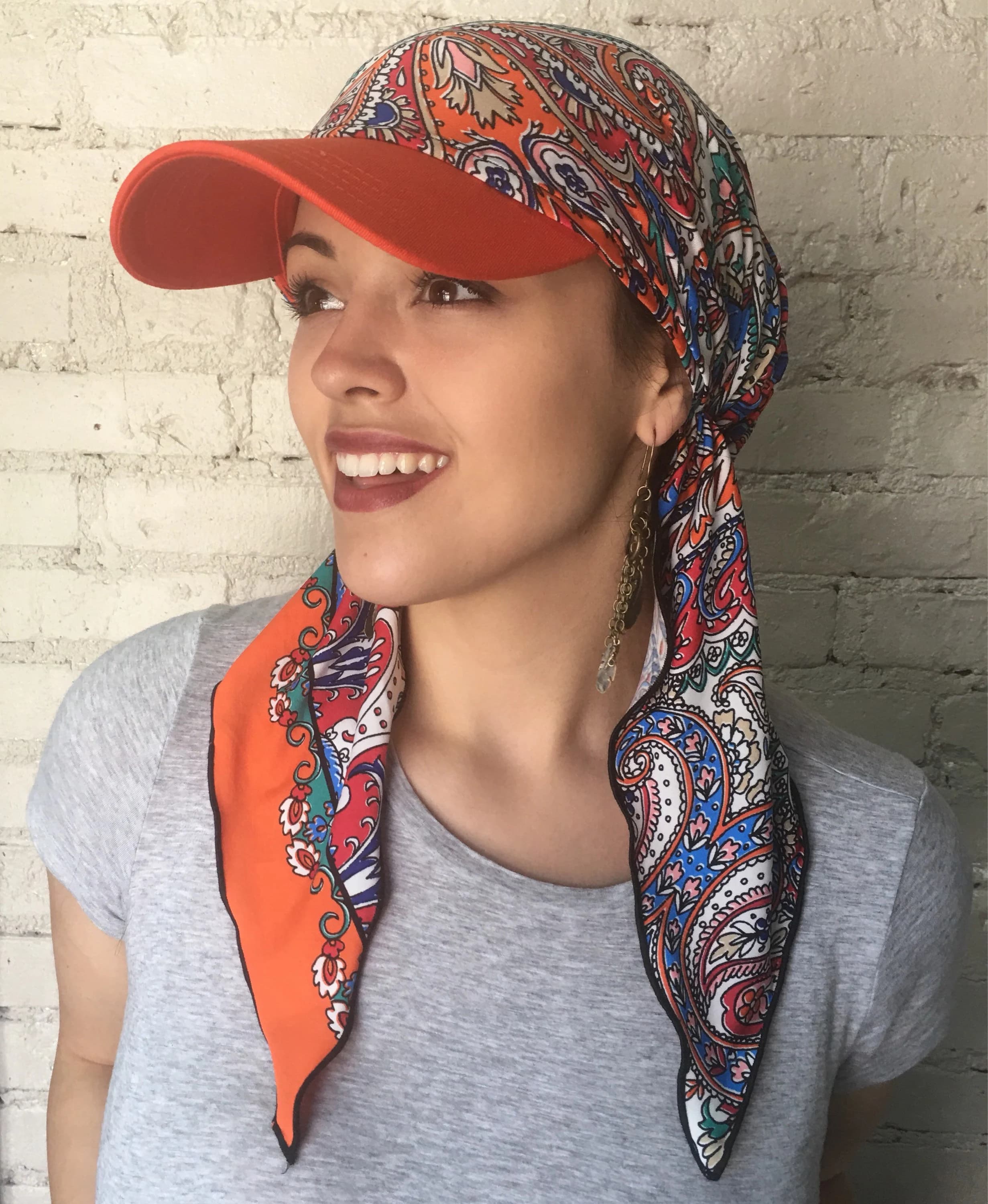 Orange Sun Hat | Cute Hat | Sun Visor Scarf | Casual Sport Headwear | Islamic Hijab |  Durag Headcovering | Beachwear Hat | Made in USA - image 3