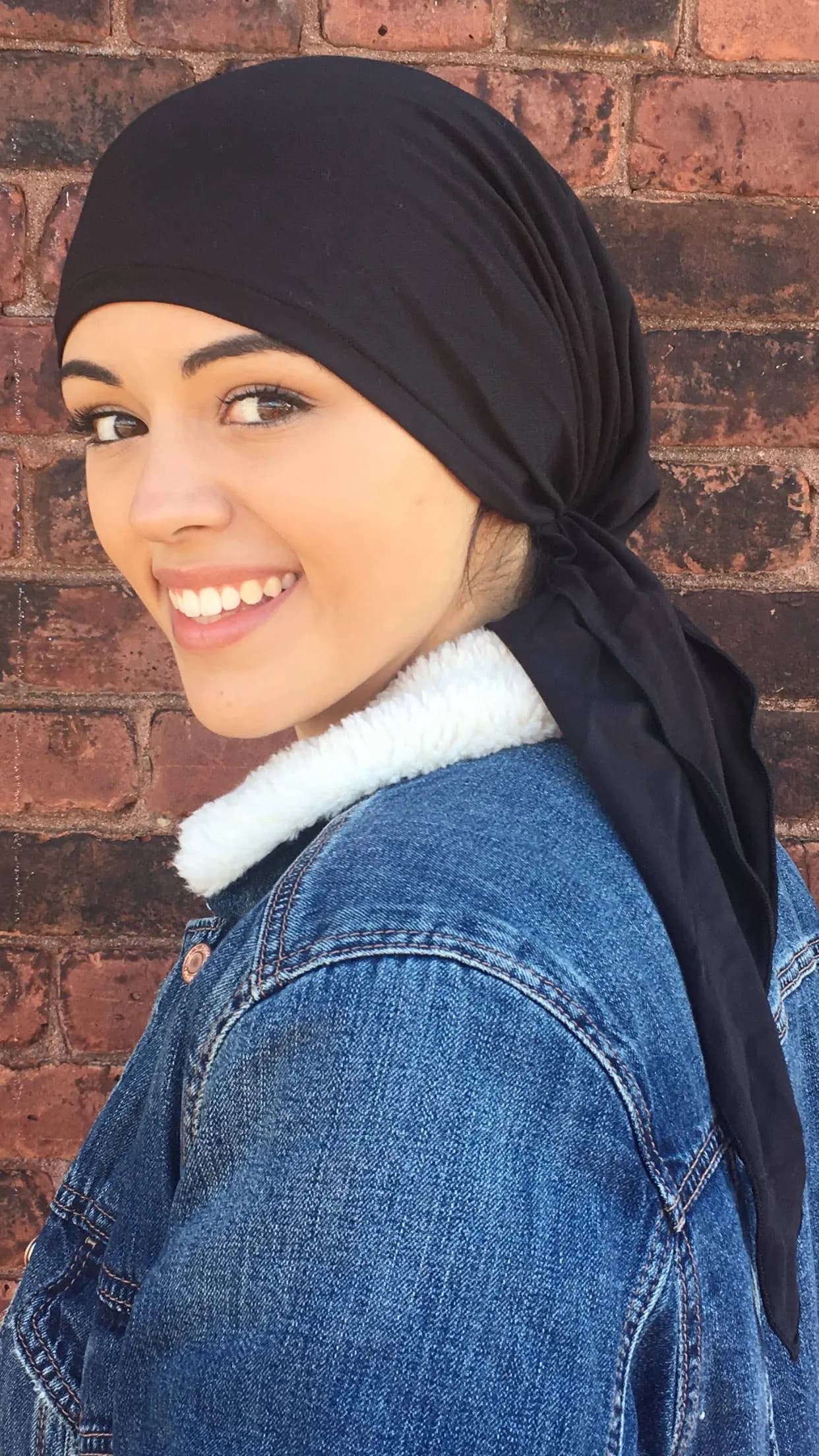 Longer Black Headscarf Tichel Modern Hijab Tie Back Cap For Long Or Short Hair Pre Tied Scarf Comfy Adjustable Ties Durag Style | USA Made - image 3