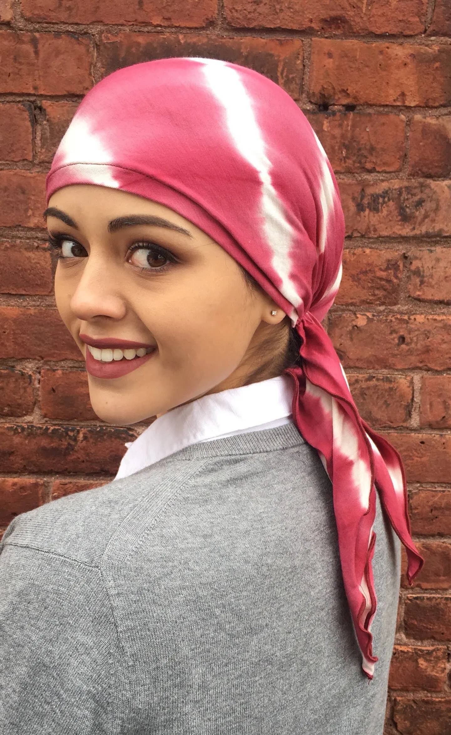 Pink Lightweight Fashion Beanie | Comfortable Modern Pre Tied Head Scarf For Women | Easy Tie Back Scrub Cap  To Cover Hair | Made in USA