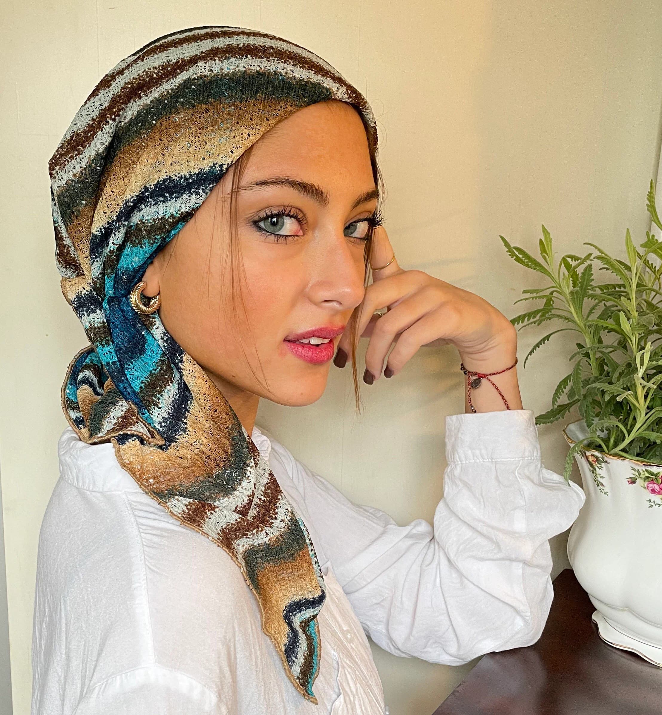 Colorful Fashion Headscarf Boho Hipster Style | Pre Tied Hair Wrap Hijab Tichel For Women With Long or Short Hair | Beach Vibes Made in USA - image 2