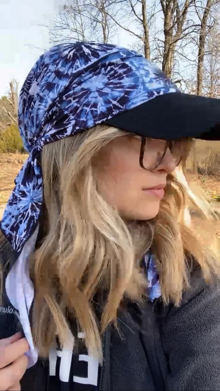 Premium Casual Sun Hat | Quality Blue Tie Dye Hijab Scarf and Visor Attached | Leisure Vacation Must Have | For Sunny Days | Made in USA - image 4