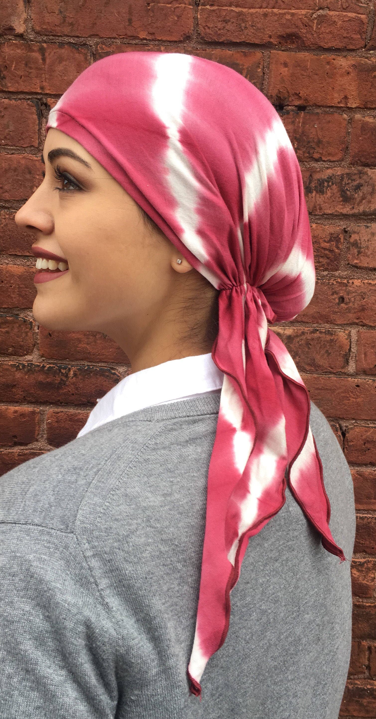 Pink Lightweight Fashion Beanie | Comfortable Modern Pre Tied Head Scarf For Women | Easy Tie Back Scrub Cap  To Cover Hair | Made in USA - image 3