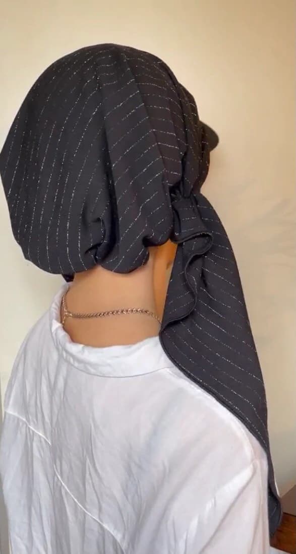 Beautiful Sun Visor Headscarf | Black Silver Sparkle Pre Tied Scarf With Brim Visor | Beach Hat For Women | Formal Casual Cap |  Made in USA - image 4